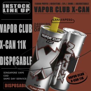 VAPOR CLUB X-CAN 11000 DISPOSABLE Specifications : Puff : 11,000 Puffs Nicotine : 5% Capacity : 20ML Rechargeable with Type C Ajustable : Airflow VAPOR CLUB X-CAN 11000 DISPOSABLE FLAVOUR LIST : Cola Peach Mango Peach Strawberry Yakult Strawberry Kiwi Strawberry Grape Vanilla Ice Cream Watermelon Strawberry Watermelon Lychee Yakult SG VAPE COD SAME DAY DELIVERY , CASH ON DELIVERY ONLY. ORDER BEFORE 5PM , SAME DAY NIGHT SLOT 7PM – 10PM RECEIVED PARCEL. TAKE BULK ORDER /MORE ORDER PLS CONTACT US : LANAVAPESG WHATSAPP VIEW OUR DAILY NEWS INFORMATION VAPE : LANAVAPESG CHANNEL