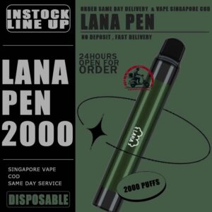 LANA PEN 2000 / 2K DISPOSABLE - VAPE DELIVERY SG SINGAPORE The LANA PEN support 2K puffs Disposable for you ejoy whole day, at our vape shop singapore READY STOCK. It's Non-Rechargeable , Finished after just throwaway! The LANA PEN 2000 DISPOSABLE has a fashionable appearance. It uses a stainless steel tube as a carrier and wraps a layer of transparent glass. Lana always pays attention to the user's comfort and brings customers the ultimate holding experience. The Lana pen is equipped with a high-quality filter cotton core, and the newly developed fog Chemical technology, intelligent temperature control chip, the cigarette holder adopts ergonomic design, which fits most people's lips and creates a natural smoking experience. The Lana pen does not need to be charged repeatedly and can be thrown away after use. The built-in battery capacity of 1000mAh, 6ml of cigarette The oil reserve ensures that users can finish each Lana pen, and each Lana pen can pump 2000puffs on average. Lana pays attention to the use experience of each customer and continuously improves the product, only to bring better products to customers. Specifition : Nicotine : 3.5% E-Liquid : 6ml Capacity : 6ml Non-Rechargeable ⚠️LANA PEN 2000 DISPOSABLE FLAVOUR LIST⚠️ Apple Berry Coke Grape Lush Ice Lychee Mango Milkshake Mineral Mixed Fruit Passion Peach Skittles Strawberry Strw Watermelon Tie Guan Yin Lemon Tart Cantaloupe Super Mint Coconut Juice Lime Passion Fruit SG VAPE COD SAME DAY DELIVERY , CASH ON DELIVERY ONLY. TAKE BULK ORDER /MORE ORDER PLS CONTACT ME : VAPEDELIVERYSG VIEW OUR DAILY NEWS INFORMATION VAPE : TELEGRAM CHANNEL
