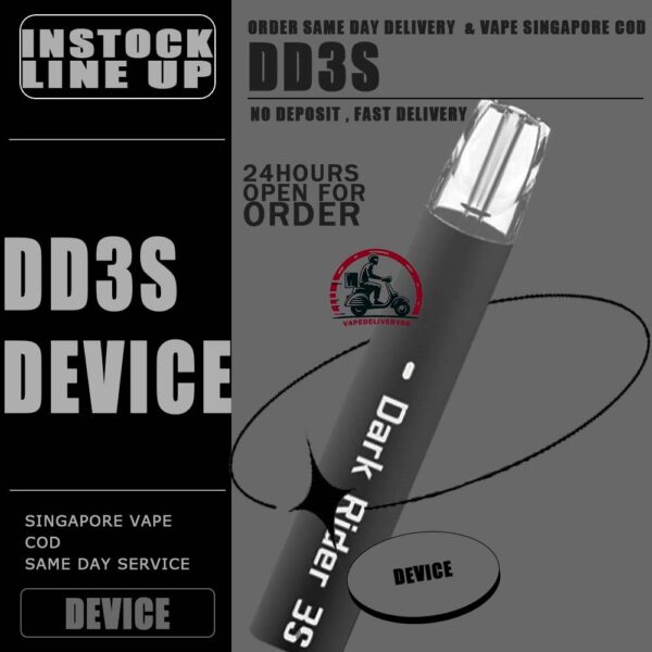 DD3S DEVICE  - VAPE DELIVERY SG SINGAPORE The DD3s Vape is a Adjustable Watagge VAPE , More funtionc for you enjoy it. DD3s Vape Package include 1 Device and 1 Type-c Cable. DARK RIDER 3 is the epitome of innovation, delivering the highest quality vaping experience. Available in four stunning colors, this vape device boasts a unique feature: flashing lights that illuminate with every inhale. However, DD3s have smart reminder when you have continuosly for 12 puff it will have a vibraton reminder. In conclusion, DD3s is a very excellent device with latest airflow adjustable technology, beautiful deisgn and good quality. Device Specification : Built-in Battery 450mAh Low Power 6.2w (350-420 puff) （Blue LED) High Power 10.2w (230-280 puff) (GREEN LED) Size: 101.1 x 20.6 x 12.1mm Resistance Range: 1.0Ω-1.2Ω Vibration Reminder Rechargeable Via Type C Cable Device Button Fuctions : Button Press & Hold For 3 Seconds To Switch Power Blue Light – Normal Power Green Light – Strong Power Red Light – Low Battery Press 3 Times Continousl:To Switch On/Off Light Blinking ⚠️DD3S DEVICE COMPATIBLE POD WITH⚠️ GENESIS POD J13 POD KIZZ POD LANA POD RELX CLASSIC POD R-ONE POD SP2 POD ZENO POD ZEUZ POD ⚠️DD3S DEVICE COLOR LINE UP⚠️ Ocean Myth Pearl White Unicorn Volcano Camo Black SG VAPE COD SAME DAY DELIVERY , CASH ON DELIVERY ONLY. TAKE BULK ORDER /MORE ORDER PLS CONTACT ME : VAPEDELIVERYSG VIEW OUR DAILY NEWS INFORMATION VAPE : TELEGRAM CHANNEL