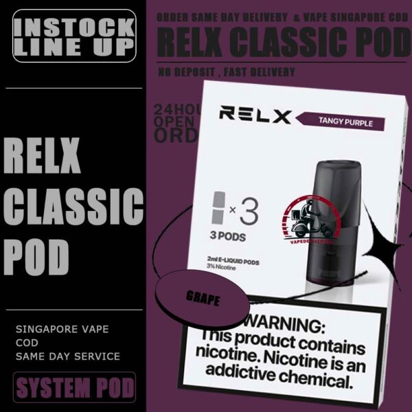 RELX CLASSIC POD - VAPE DELIVERY SG SINGAPORE The RELX POD CLASSIC VAPE Ready stock in our sg singapore store online shop for same day delivery.  is including 3 pods in per box of Classic First Gen Relx. The RELX Difference RELX combines cutting edge, next generation vaping technology with stylish, minimalist designs to give you products that are more elegant and sophisticated than you can find in any other online vapor store. Discover out signature Classic Tobacco , Cool Mint 5% Nicotine flavor, alongside popular options like Relx Pod Watermelon Ice, Tangy Grape , Tie Guan Yin , Jasmine Green Tea, Strawberry Burst, and Peach Oolong. For those craving extra sweetness, you can also enjoy Coke or Honeydew flavors. Specifications : Nicotine : 3% / 5% Capacity : 2ml Ceramic atomizing technology for authentic flavor and throat hit sensation ⚠️RELX CLASSIC POD COMPATIBLE DEVICE WITH⚠️ Dark Rider 3s Device DD Touch Device INSTAR Device RELX Device SP2 Device ⚠️RELX CLASSIS POD FLAVOUR LINE UP⚠️ Classic Tobacco 5% Cool Mint 5% Coke Grape Green Bean Honeydew Icy Slush Passion Fruit Peach Oolong Watermelon Strawberry Burst (Ice) Jasmine Green Tea (Ice) Tie Guan Yin Tea (Ice) Green Grape (Ice) Long Jing Tea (Ice) SG VAPE COD SAME DAY DELIVERY , CASH ON DELIVERY ONLY. TAKE BULK ORDER /MORE ORDER PLS CONTACT ME : VAPEDELIVERYSG VIEW OUR DAILY NEWS INFORMATION VAPE : TELEGRAM CHANNEL