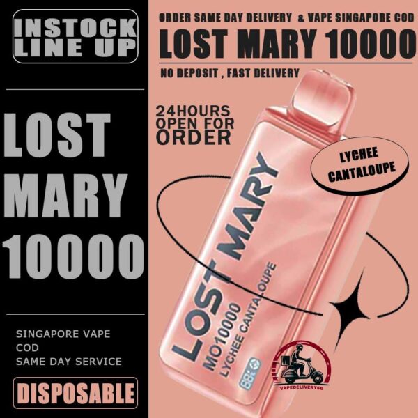 LOST MARY MO 10000 DISPOSABLE - VAPE DELIVERY SG SINGAPORE The Lost Mary MO 10000 Disposable ready stock in singapore sg vape cod , The kit is a sophisticated and user-friendly vaping device designed for convenience and longevity.  It comes pre-filled with 17mL of e-liquid, ensuring a long-lasting vaping experience without the need for frequent refills. This vape contains a 5% salt nicotine concentration, providing a satisfying hit with each puff. Salt nicotine is known for its smoother throat hit compared to traditional nicotine. Specification : Puff : 10000 Puffs Volume : 17ML Flavour Charging : Rechargeable with Type C Coil : Mesh Coil Fully Charged Time : 20mins Nicotine Strength : 5% ⚠️LOST MARY MO 10000 DISPOSABLE LIST⚠️ Lemon Cola Blueberry Banana Bubblegum Guava Peach Strawberry Watermelon Grape Mango Orange Pineapple Watermelon Bubblegum Solero Lime Triple Mango Lychee Cantaloupe Strawberry Yakult Double Apple Fresh Mint Peach Plus Rose Grape SG VAPE COD SAME DAY DELIVERY , CASH ON DELIVERY ONLY. TAKE BULK ORDER /MORE ORDER PLS CONTACT ME : VAPEDELIVERYSG VIEW OUR DAILY NEWS INFORMATION VAPE : TELEGRAM CHANNEL