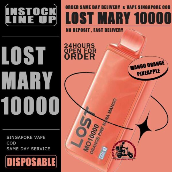 LOST MARY MO 10000 DISPOSABLE - VAPE DELIVERY SG SINGAPORE The Lost Mary MO 10000 Disposable ready stock in singapore sg vape cod , The kit is a sophisticated and user-friendly vaping device designed for convenience and longevity.  It comes pre-filled with 17mL of e-liquid, ensuring a long-lasting vaping experience without the need for frequent refills. This vape contains a 5% salt nicotine concentration, providing a satisfying hit with each puff. Salt nicotine is known for its smoother throat hit compared to traditional nicotine. Specification : Puff : 10000 Puffs Volume : 17ML Flavour Charging : Rechargeable with Type C Coil : Mesh Coil Fully Charged Time : 20mins Nicotine Strength : 5% ⚠️LOST MARY MO 10000 DISPOSABLE LIST⚠️ Lemon Cola Blueberry Banana Bubblegum Guava Peach Strawberry Watermelon Grape Mango Orange Pineapple Watermelon Bubblegum Solero Lime Triple Mango Lychee Cantaloupe Strawberry Yakult Double Apple Fresh Mint Peach Plus Rose Grape SG VAPE COD SAME DAY DELIVERY , CASH ON DELIVERY ONLY. TAKE BULK ORDER /MORE ORDER PLS CONTACT ME : VAPEDELIVERYSG VIEW OUR DAILY NEWS INFORMATION VAPE : TELEGRAM CHANNEL