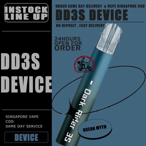 DD3S DEVICE  - VAPE DELIVERY SG SINGAPORE The DD3s Vape is a Adjustable Watagge VAPE , More funtionc for you enjoy it. DD3s Vape Package include 1 Device and 1 Type-c Cable. DARK RIDER 3 is the epitome of innovation, delivering the highest quality vaping experience. Available in four stunning colors, this vape device boasts a unique feature: flashing lights that illuminate with every inhale. However, DD3s have smart reminder when you have continuosly for 12 puff it will have a vibraton reminder. In conclusion, DD3s is a very excellent device with latest airflow adjustable technology, beautiful deisgn and good quality. Device Specification : Built-in Battery 450mAh Low Power 6.2w (350-420 puff) （Blue LED) High Power 10.2w (230-280 puff) (GREEN LED) Size: 101.1 x 20.6 x 12.1mm Resistance Range: 1.0Ω-1.2Ω Vibration Reminder Rechargeable Via Type C Cable Device Button Fuctions : Button Press & Hold For 3 Seconds To Switch Power Blue Light – Normal Power Green Light – Strong Power Red Light – Low Battery Press 3 Times Continousl:To Switch On/Off Light Blinking ⚠️DD3S DEVICE COMPATIBLE POD WITH⚠️ GENESIS POD J13 POD KIZZ POD LANA POD RELX CLASSIC POD R-ONE POD SP2 POD ZENO POD ZEUZ POD ⚠️DD3S DEVICE COLOR LINE UP⚠️ Ocean Myth Pearl White Unicorn Volcano Camo Black SG VAPE COD SAME DAY DELIVERY , CASH ON DELIVERY ONLY. TAKE BULK ORDER /MORE ORDER PLS CONTACT ME : VAPEDELIVERYSG VIEW OUR DAILY NEWS INFORMATION VAPE : TELEGRAM CHANNEL