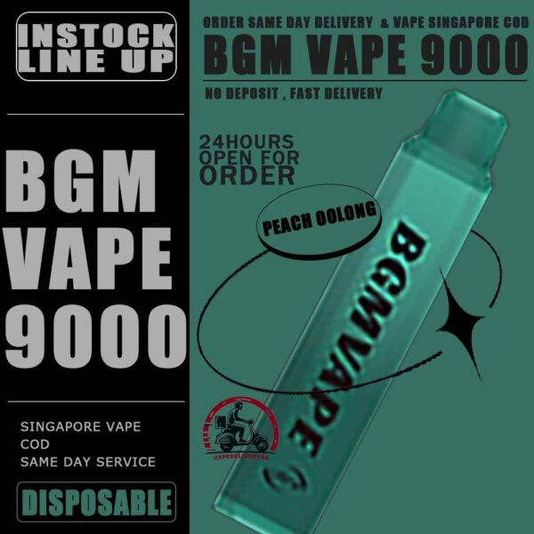 BGM VAPE 9000 DISPOSABLE - VAPE DELIVERY SG SINGAPORE Bgm Vape Ultra Rechargeable Disposable comes with a massive 9000 puffs. Singapore Vaper no need worries not enough to use. The device is portable and light, vaper can bring it to anywhere with hassle-free . BGM vape flavours is focusing in cold and fruit-based. The best seller flavors are tie guan yin, superb mint and mango melon. Specification : Puff : 9000 Puffs Volume : 12ML Flavour Charging : Rechargeable with Type C Coil : Mesh Coil Fully Charged Time : 20mins Nicotine Strength : 5% ⚠️BGM VAPE 9000 FLAVOUR LINE UP⚠️ Yacult Orange Jasmine Tea Mango Melon Litchi Ice Yacult Grape Tie Guan Yin Luch Ice Superb Mint Fuji Apple Pure Passion Peach Oolong Double Melon Pure Grape watermelon lychee Taro Creamy Peach Lychee Watermelon Black Tea SG VAPE COD SAME DAY DELIVERY , CASH ON DELIVERY ONLY. TAKE BULK ORDER /MORE ORDER PLS CONTACT ME : VAPEDELIVERYSG VIEW OUR DAILY NEWS INFORMATION VAPE : TELEGRAM CHANNEL