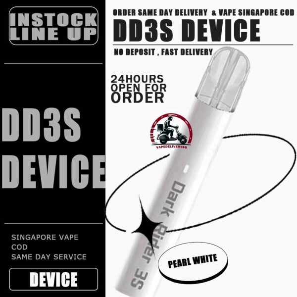 DD3S DEVICE  - VAPE DELIVERY SG SINGAPORE The DD3s Vape is a Adjustable Watagge VAPE , More funtionc for you enjoy it. DD3s Vape Package include 1 Device and 1 Type-c Cable. DARK RIDER 3 is the epitome of innovation, delivering the highest quality vaping experience. Available in four stunning colors, this vape device boasts a unique feature: flashing lights that illuminate with every inhale. However, DD3s have smart reminder when you have continuosly for 12 puff it will have a vibraton reminder. In conclusion, DD3s is a very excellent device with latest airflow adjustable technology, beautiful deisgn and good quality. Device Specification : Built-in Battery 450mAh Low Power 6.2w (350-420 puff) （Blue LED) High Power 10.2w (230-280 puff) (GREEN LED) Size: 101.1 x 20.6 x 12.1mm Resistance Range: 1.0Ω-1.2Ω Vibration Reminder Rechargeable Via Type C Cable Device Button Fuctions : Button Press & Hold For 3 Seconds To Switch Power Blue Light – Normal Power Green Light – Strong Power Red Light – Low Battery Press 3 Times Continousl:To Switch On/Off Light Blinking ⚠️DD3S DEVICE COMPATIBLE POD WITH⚠️ GENESIS POD J13 POD KIZZ POD LANA POD RELX CLASSIC POD R-ONE POD SP2 POD ZENO POD ZEUZ POD ⚠️DD3S DEVICE COLOR LINE UP⚠️ Ocean Myth Pearl White Unicorn Volcano Camo Black SG VAPE COD SAME DAY DELIVERY , CASH ON DELIVERY ONLY. TAKE BULK ORDER /MORE ORDER PLS CONTACT ME : VAPEDELIVERYSG VIEW OUR DAILY NEWS INFORMATION VAPE : TELEGRAM CHANNEL