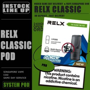 RELX CLASSIC POD - VAPE DELIVERY SG SINGAPORE The RELX POD CLASSIC VAPE Ready stock in our sg singapore store online shop for same day delivery.  is including 3 pods in per box of Classic First Gen Relx. The RELX Difference RELX combines cutting edge, next generation vaping technology with stylish, minimalist designs to give you products that are more elegant and sophisticated than you can find in any other online vapor store. Discover out signature Classic Tobacco , Cool Mint 5% Nicotine flavor, alongside popular options like Relx Pod Watermelon Ice, Tangy Grape , Tie Guan Yin , Jasmine Green Tea, Strawberry Burst, and Peach Oolong. For those craving extra sweetness, you can also enjoy Coke or Honeydew flavors. Specifications : Nicotine : 3% / 5% Capacity : 2ml Ceramic atomizing technology for authentic flavor and throat hit sensation ⚠️RELX CLASSIC POD COMPATIBLE DEVICE WITH⚠️ Dark Rider 3s Device DD Touch Device INSTAR Device RELX Device SP2 Device ⚠️RELX CLASSIS POD FLAVOUR LINE UP⚠️ Classic Tobacco 5% Cool Mint 5% Coke Grape Green Bean Honeydew Icy Slush Passion Fruit Peach Oolong Watermelon Strawberry Burst (Ice) Jasmine Green Tea (Ice) Tie Guan Yin Tea (Ice) Green Grape (Ice) Long Jing Tea (Ice) SG VAPE COD SAME DAY DELIVERY , CASH ON DELIVERY ONLY. TAKE BULK ORDER /MORE ORDER PLS CONTACT ME : VAPEDELIVERYSG VIEW OUR DAILY NEWS INFORMATION VAPE : TELEGRAM CHANNEL