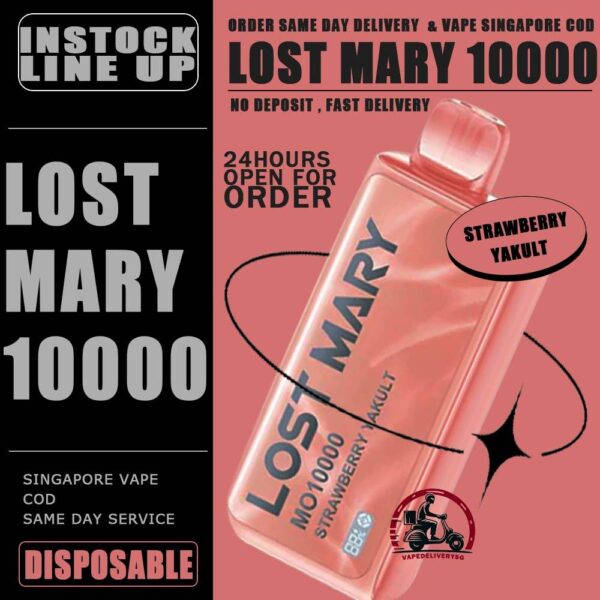 LOST MARY MO 10000 DISPOSABLE - VAPE DELIVERY SG SINGAPORE The Lost Mary MO 10000 Disposable ready stock in singapore sg vape cod , The kit is a sophisticated and user-friendly vaping device designed for convenience and longevity.  It comes pre-filled with 17mL of e-liquid, ensuring a long-lasting vaping experience without the need for frequent refills. This vape contains a 5% salt nicotine concentration, providing a satisfying hit with each puff. Salt nicotine is known for its smoother throat hit compared to traditional nicotine. Specification : Puff : 10000 Puffs Volume : 17ML Flavour Charging : Rechargeable with Type C Coil : Mesh Coil Fully Charged Time : 20mins Nicotine Strength : 5% ⚠️LOST MARY MO 10000 DISPOSABLE LIST⚠️ Lemon Cola Blueberry Banana Bubblegum Guava Peach Strawberry Watermelon Grape Mango Orange Pineapple Watermelon Bubblegum Solero Lime Triple Mango Lychee Cantaloupe Strawberry Yakult Double Apple Fresh Mint Peach Plus Rose Grape SG VAPE COD SAME DAY DELIVERY , CASH ON DELIVERY ONLY. TAKE BULK ORDER /MORE ORDER PLS CONTACT ME : VAPEDELIVERYSG VIEW OUR DAILY NEWS INFORMATION VAPE : TELEGRAM CHANNEL