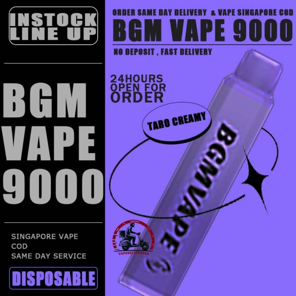 BGM VAPE 9000 DISPOSABLE - VAPE DELIVERY SG SINGAPORE Bgm Vape Ultra Rechargeable Disposable comes with a massive 9000 puffs. Singapore Vaper no need worries not enough to use. The device is portable and light, vaper can bring it to anywhere with hassle-free . BGM vape flavours is focusing in cold and fruit-based. The best seller flavors are tie guan yin, superb mint and mango melon. Specification : Puff : 9000 Puffs Volume : 12ML Flavour Charging : Rechargeable with Type C Coil : Mesh Coil Fully Charged Time : 20mins Nicotine Strength : 5% ⚠️BGM VAPE 9000 FLAVOUR LINE UP⚠️ Yacult Orange Jasmine Tea Mango Melon Litchi Ice Yacult Grape Tie Guan Yin Luch Ice Superb Mint Fuji Apple Pure Passion Peach Oolong Double Melon Pure Grape watermelon lychee Taro Creamy Peach Lychee Watermelon Black Tea SG VAPE COD SAME DAY DELIVERY , CASH ON DELIVERY ONLY. TAKE BULK ORDER /MORE ORDER PLS CONTACT ME : VAPEDELIVERYSG VIEW OUR DAILY NEWS INFORMATION VAPE : TELEGRAM CHANNEL