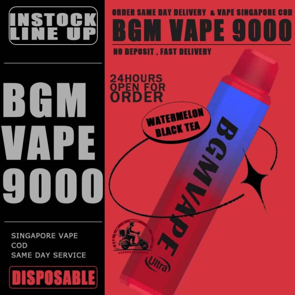 BGM VAPE 9000 DISPOSABLE - VAPE DELIVERY SG SINGAPORE Bgm Vape Ultra Rechargeable Disposable comes with a massive 9000 puffs. Singapore Vaper no need worries not enough to use. The device is portable and light, vaper can bring it to anywhere with hassle-free . BGM vape flavours is focusing in cold and fruit-based. The best seller flavors are tie guan yin, superb mint and mango melon. Specification : Puff : 9000 Puffs Volume : 12ML Flavour Charging : Rechargeable with Type C Coil : Mesh Coil Fully Charged Time : 20mins Nicotine Strength : 5% ⚠️BGM VAPE 9000 FLAVOUR LINE UP⚠️ Yacult Orange Jasmine Tea Mango Melon Litchi Ice Yacult Grape Tie Guan Yin Luch Ice Superb Mint Fuji Apple Pure Passion Peach Oolong Double Melon Pure Grape watermelon lychee Taro Creamy Peach Lychee Watermelon Black Tea SG VAPE COD SAME DAY DELIVERY , CASH ON DELIVERY ONLY. TAKE BULK ORDER /MORE ORDER PLS CONTACT ME : VAPEDELIVERYSG VIEW OUR DAILY NEWS INFORMATION VAPE : TELEGRAM CHANNEL