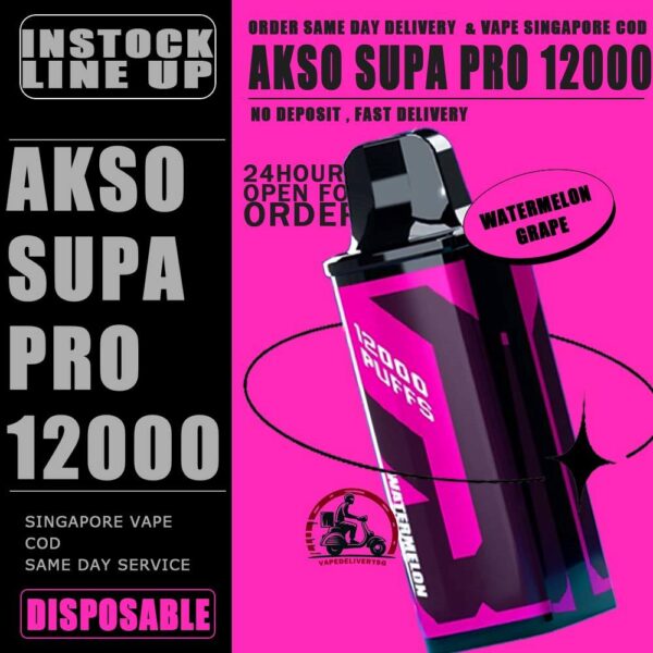 AKSO SUPA PRO 12000 DISPOSABLE ( STARTER KIT & CARTRIDGE PREFILLED) - VAPE DELIVERY SG SINGAPORE AKSO SUPA PRO are one of the smash-market Cartridge System Pod in Malaysia. They pack a rechargeable battery and come prefilled with a whopping 12ml of liquid together with an indicator special for battery and liquid level. This allows you to vape longer on a single disposable and makes the AKSO SUPA PRO a great option for traveling, extended road trips, or even just day-to-day use. Each AKSO SUPA PRO Cartridge will last for 12000 puffs. What makes AKSO SUPA PRO are different than the other device because it came with Chip Set System which will show you accurate level of flavour indicator. delivers a great flavoring, a satisfying draw and the indicator; They feel really good in the hand as ergonomic shape to hold and vape with. The AKSO SUPA PRO is available in 12 flavors for you to choose. Some flavors to try are Blackcurrant Yacult, Rootbeer, Apple Asam Boi and Nutty Tobacco. Specification : Puffs : 12000 Coil : Mesh coil Battery Capacity : Type-C Rechargeable Nicotine Strength : 5% ⚠️AKSO SUPA PRO 12000 STARTER KIT & CARTRIDGE LINE UP⚠️ Ice Coffee Hazelnut Peanut Butter Toast Pomegranate Plum Guava Oolong Green Tea Zesty Grape Honeydew Blackcurrant Mango Gis Blueberry Kiwi Wild Sour Berry Apple Aloe Vera Grape Gum Mango Lime Passion Lychee Pineapple Mango Strawberry Hami Melon Passion Grape Mango Nata De Coco Nutty Tobacco Grape Minty Gum Lychee Longan Rootbeer Ice Watermelon Watermelon Grape Apple Asam Boi Triple Mango Strawberry Vanilla Custard Blueberry Yakult Tie Guan Yin Pina Watermelon Strawberry SG VAPE COD SAME DAY DELIVERY , CASH ON DELIVERY ONLY. TAKE BULK ORDER /MORE ORDER PLS CONTACT ME : VAPEDELIVERYSG VIEW OUR DAILY NEWS INFORMATION VAPE : TELEGRAM CHANNEL