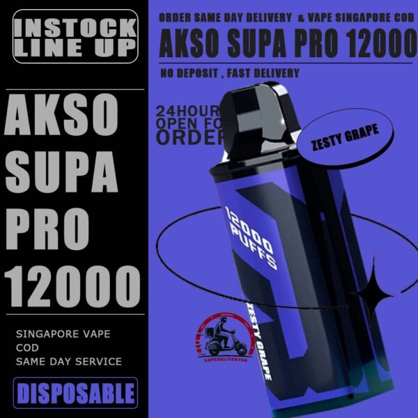 AKSO SUPA PRO 12000 DISPOSABLE ( STARTER KIT & CARTRIDGE PREFILLED) - VAPE DELIVERY SG SINGAPORE AKSO SUPA PRO are one of the smash-market Cartridge System Pod in Malaysia. They pack a rechargeable battery and come prefilled with a whopping 12ml of liquid together with an indicator special for battery and liquid level. This allows you to vape longer on a single disposable and makes the AKSO SUPA PRO a great option for traveling, extended road trips, or even just day-to-day use. Each AKSO SUPA PRO Cartridge will last for 12000 puffs. What makes AKSO SUPA PRO are different than the other device because it came with Chip Set System which will show you accurate level of flavour indicator. delivers a great flavoring, a satisfying draw and the indicator; They feel really good in the hand as ergonomic shape to hold and vape with. The AKSO SUPA PRO is available in 12 flavors for you to choose. Some flavors to try are Blackcurrant Yacult, Rootbeer, Apple Asam Boi and Nutty Tobacco. Specification : Puffs : 12000 Coil : Mesh coil Battery Capacity : Type-C Rechargeable Nicotine Strength : 5% ⚠️AKSO SUPA PRO 12000 STARTER KIT & CARTRIDGE LINE UP⚠️ Ice Coffee Hazelnut Peanut Butter Toast Pomegranate Plum Guava Oolong Green Tea Zesty Grape Honeydew Blackcurrant Mango Gis Blueberry Kiwi Wild Sour Berry Apple Aloe Vera Grape Gum Mango Lime Passion Lychee Pineapple Mango Strawberry Hami Melon Passion Grape Mango Nata De Coco Nutty Tobacco Grape Minty Gum Lychee Longan Rootbeer Ice Watermelon Watermelon Grape Apple Asam Boi Triple Mango Strawberry Vanilla Custard Blueberry Yakult Tie Guan Yin Pina Watermelon Strawberry SG VAPE COD SAME DAY DELIVERY , CASH ON DELIVERY ONLY. TAKE BULK ORDER /MORE ORDER PLS CONTACT ME : VAPEDELIVERYSG VIEW OUR DAILY NEWS INFORMATION VAPE : TELEGRAM CHANNEL