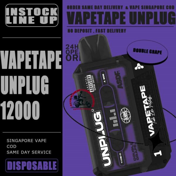 VAPETAPE UNPLUG 12000 DISPOSABLE STARTER KIT & CARTRIDGE POD - VAPE DELIVERY SG SINGAPORE The VAPETAPE UNPLUG 12000 DISPOSABLE in our Vape Singapore Shop Ready stock , Get it now with us and same day delivery ! The Vapetape Unplug 12K by ASDF , provides an excellent vaping experience with a 12,000 puffs capacity. For ease of use and diversity, this disposable system combines with a 5% nicotine context and type C charghing port. Its creative design prioritises portability and ease of use while offering a fulfilling vaping experience. Users looking for a longer lasting choice without the inconvenience of refills or recharges may enjoy a customisable and controlled vaping experience with this device’s features including adjustable airflow and a battery indicator. Specification: Puffs : 12000 puffs Volume : 21ML Flavour Charging : Rechargeable with Type C Coil : Mesh Coil Fully Charged Time : 25mins Nicotine Strength : 5% ⚠️VAPETAPE UNPLUG 12K STARTER KIT & CARTRIDGE POD FLAVOUR LINE UP⚠️ Apple Lychee Berries Yogurt Blackcurrant Berries Blackcurrant Bubblegum Blackcurrant Yogurt Butter Popcorn Carrot Milk Choco Mint Candy Double Grape Grape Aloe Grape Pear Guava Melon Hazelnut Coffee Honeydew Bubblegum Honeydew Slurpee Kiwi Mango Watermelon Mango Pineapple Mango Slurpee Orange Mango Guava Peach Strawberry Pineapple Apple Rybena Lychee Solero Tropical Strawberry Grapple Watermelon Bubblegum SG VAPE COD SAME DAY DELIVERY , CASH ON DELIVERY ONLY. TAKE BULK ORDER /MORE ORDER PLS CONTACT ME : VAPEDELIVERYSG VIEW OUR DAILY NEWS INFORMATION VAPE : TELEGRAM CHANNEL