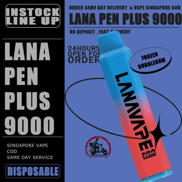 LANA PEN PLUS 9000 / 9K PUFFS DISPOSABLE - VAPE DELIVERY SG SINGAPORE The Lana Pen Plus 9000 Puffs disposable vape is cool design and it is rechargeable. It contains nicotine salt e-juice and vapes up to 9k puffs , There are many flavours for you to choose from. The Lana Pen Plus 9k rechargeable port at the bottom of the device guarantees you finish the last drop of the e-juice in the tank every time, it is welcome by many vapers due to the vaping taste and the appearance, the LED Flash will change color when vaping, looks cool too. Specifition : 9000 Puffs E-Liquid Capacity: 15ml Battery Capacity: 650mAh 3% Nicotine Rechargeable: USB Type-C charger LED Flashing Light ⚠️LANA PEN PLUS 9000 DISPOSABLE FLAVOUR LINE UP⚠️ Cantaloupe (Honeydew) Passion Fruit Grape Lychee Strawberry Milk Watermelon Apple Mixed Fruit Blue Raspberry Pomegranate Taro Ice Cream Frozen Bubblegum Frozen Strawberry Kiwi Frozen Lychee Frozen Grape Frozen Sea Salt Lemon Frozen Passion Fruit Frozen Super Mint Frozen Strawberry Watermelon Frozen Watermelon Frozen Tie Guan Yin Pomelo Blackcurrant Mint Mango Peach Kiwi Passion Guava Mint SG VAPE COD SAME DAY DELIVERY , CASH ON DELIVERY ONLY. TAKE BULK ORDER /MORE ORDER PLS CONTACT ME : VAPEDELIVERYSG VIEW OUR DAILY NEWS INFORMATION VAPE : TELEGRAM CHANNEL