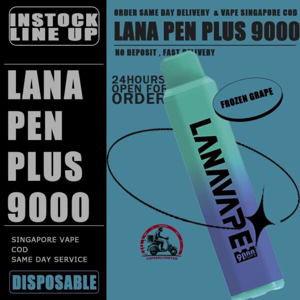 LANA PEN PLUS 9000 / 9K PUFFS DISPOSABLE - VAPE DELIVERY SG SINGAPORE The Lana Pen Plus 9000 Puffs disposable vape is cool design and it is rechargeable. It contains nicotine salt e-juice and vapes up to 9k puffs , There are many flavours for you to choose from. The Lana Pen Plus 9k rechargeable port at the bottom of the device guarantees you finish the last drop of the e-juice in the tank every time, it is welcome by many vapers due to the vaping taste and the appearance, the LED Flash will change color when vaping, looks cool too. Specifition : 9000 Puffs E-Liquid Capacity: 15ml Battery Capacity: 650mAh 3% Nicotine Rechargeable: USB Type-C charger LED Flashing Light ⚠️LANA PEN PLUS 9000 DISPOSABLE FLAVOUR LINE UP⚠️ Cantaloupe (Honeydew) Passion Fruit Grape Lychee Strawberry Milk Watermelon Apple Mixed Fruit Blue Raspberry Pomegranate Taro Ice Cream Frozen Bubblegum Frozen Strawberry Kiwi Frozen Lychee Frozen Grape Frozen Sea Salt Lemon Frozen Passion Fruit Frozen Super Mint Frozen Strawberry Watermelon Frozen Watermelon Frozen Tie Guan Yin Pomelo Blackcurrant Mint Mango Peach Kiwi Passion Guava Mint SG VAPE COD SAME DAY DELIVERY , CASH ON DELIVERY ONLY. TAKE BULK ORDER /MORE ORDER PLS CONTACT ME : VAPEDELIVERYSG VIEW OUR DAILY NEWS INFORMATION VAPE : TELEGRAM CHANNEL