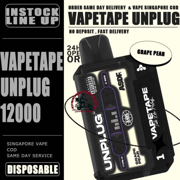 VAPETAPE UNPLUG 12000 DISPOSABLE STARTER KIT & CARTRIDGE POD - VAPE DELIVERY SG SINGAPORE The VAPETAPE UNPLUG 12000 DISPOSABLE in our Vape Singapore Shop Ready stock , Get it now with us and same day delivery ! The Vapetape Unplug 12K by ASDF , provides an excellent vaping experience with a 12,000 puffs capacity. For ease of use and diversity, this disposable system combines with a 5% nicotine context and type C charghing port. Its creative design prioritises portability and ease of use while offering a fulfilling vaping experience. Users looking for a longer lasting choice without the inconvenience of refills or recharges may enjoy a customisable and controlled vaping experience with this device’s features including adjustable airflow and a battery indicator. Specification: Puffs : 12000 puffs Volume : 21ML Flavour Charging : Rechargeable with Type C Coil : Mesh Coil Fully Charged Time : 25mins Nicotine Strength : 5% ⚠️VAPETAPE UNPLUG 12K STARTER KIT & CARTRIDGE POD FLAVOUR LINE UP⚠️ Apple Lychee Berries Yogurt Blackcurrant Berries Blackcurrant Bubblegum Blackcurrant Yogurt Butter Popcorn Carrot Milk Choco Mint Candy Double Grape Grape Aloe Grape Pear Guava Melon Hazelnut Coffee Honeydew Bubblegum Honeydew Slurpee Kiwi Mango Watermelon Mango Pineapple Mango Slurpee Orange Mango Guava Peach Strawberry Pineapple Apple Rybena Lychee Solero Tropical Strawberry Grapple Watermelon Bubblegum SG VAPE COD SAME DAY DELIVERY , CASH ON DELIVERY ONLY. TAKE BULK ORDER /MORE ORDER PLS CONTACT ME : VAPEDELIVERYSG VIEW OUR DAILY NEWS INFORMATION VAPE : TELEGRAM CHANNEL