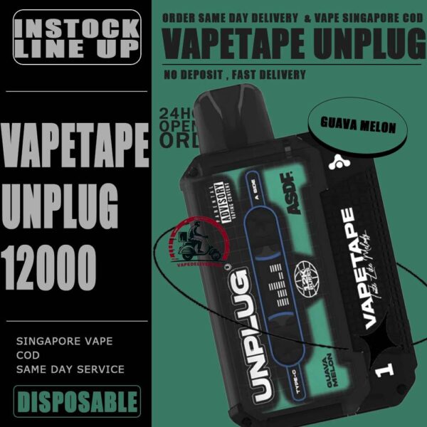 VAPETAPE UNPLUG 12000 DISPOSABLE STARTER KIT & CARTRIDGE POD - VAPE DELIVERY SG SINGAPORE The VAPETAPE UNPLUG 12000 DISPOSABLE in our Vape Singapore Shop Ready stock , Get it now with us and same day delivery ! The Vapetape Unplug 12K by ASDF , provides an excellent vaping experience with a 12,000 puffs capacity. For ease of use and diversity, this disposable system combines with a 5% nicotine context and type C charghing port. Its creative design prioritises portability and ease of use while offering a fulfilling vaping experience. Users looking for a longer lasting choice without the inconvenience of refills or recharges may enjoy a customisable and controlled vaping experience with this device’s features including adjustable airflow and a battery indicator. Specification: Puffs : 12000 puffs Volume : 21ML Flavour Charging : Rechargeable with Type C Coil : Mesh Coil Fully Charged Time : 25mins Nicotine Strength : 5% ⚠️VAPETAPE UNPLUG 12K STARTER KIT & CARTRIDGE POD FLAVOUR LINE UP⚠️ Apple Lychee Berries Yogurt Blackcurrant Berries Blackcurrant Bubblegum Blackcurrant Yogurt Butter Popcorn Carrot Milk Choco Mint Candy Double Grape Grape Aloe Grape Pear Guava Melon Hazelnut Coffee Honeydew Bubblegum Honeydew Slurpee Kiwi Mango Watermelon Mango Pineapple Mango Slurpee Orange Mango Guava Peach Strawberry Pineapple Apple Rybena Lychee Solero Tropical Strawberry Grapple Watermelon Bubblegum SG VAPE COD SAME DAY DELIVERY , CASH ON DELIVERY ONLY. TAKE BULK ORDER /MORE ORDER PLS CONTACT ME : VAPEDELIVERYSG VIEW OUR DAILY NEWS INFORMATION VAPE : TELEGRAM CHANNEL