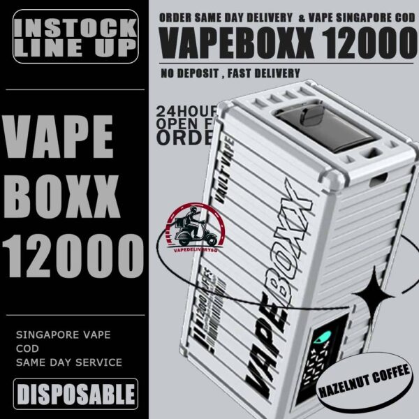 VAPEBOXX 12000 DISPOSABLE - VAPE DELIVERY SG SINGAPORE The VAPEBOXX 12000 Puffs disposable box from VAULT VAPE is an innovative addition to the vaping market, offering an impressive puff capacity of 12,000 hits with a 5% nicotine concentration. Overall, the VAPEBOXX 12000 Puffs disposable box appears to combine a high puff count with several user-friendly features, making it an appealing choice for vapers seeking convenience, performance, and customization options. Specifition : Smart Screen Display Hidden Foldable TIP Explosive Cloud Adjustable Airflow Convenient Landyard Compatible ⚠️VAPEBOXX 12000 DISPOSABLE FLAVOUR LIST⚠️ Hazelnut Coffee Honeydew Melon Gummy Bear Grape Yogurt Double Mango Solero Ice Cream Energy Bull Strawberry Ice Cream Grape Apple Mixed Fruits Sour Bubblegum Original Yakult Grape Sparkling Green Apple Sparkling Lychee Sparkling Blackcurrant Grape Watermelon Bubblegum Kiwi Strawberry Apple American Oat Energy Drink Freezy Grape Grapple Lychee Ice Mango Ice Mineral Water Pineapple Sparkling Cola Strawberry Ice Watermelon Ice SG VAPE COD SAME DAY DELIVERY , CASH ON DELIVERY ONLY. TAKE BULK ORDER /MORE ORDER PLS CONTACT ME : VAPEDELIVERYSG VIEW OUR DAILY NEWS INFORMATION VAPE : TELEGRAM CHANNEL