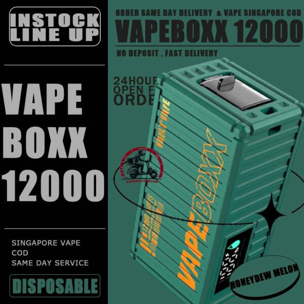 VAPEBOXX 12000 DISPOSABLE - VAPE DELIVERY SG SINGAPORE The VAPEBOXX 12000 Puffs disposable box from VAULT VAPE is an innovative addition to the vaping market, offering an impressive puff capacity of 12,000 hits with a 5% nicotine concentration. Overall, the VAPEBOXX 12000 Puffs disposable box appears to combine a high puff count with several user-friendly features, making it an appealing choice for vapers seeking convenience, performance, and customization options. Specifition : Smart Screen Display Hidden Foldable TIP Explosive Cloud Adjustable Airflow Convenient Landyard Compatible ⚠️VAPEBOXX 12000 DISPOSABLE FLAVOUR LIST⚠️ Hazelnut Coffee Honeydew Melon Gummy Bear Grape Yogurt Double Mango Solero Ice Cream Energy Bull Strawberry Ice Cream Grape Apple Mixed Fruits Sour Bubblegum Original Yakult Grape Sparkling Green Apple Sparkling Lychee Sparkling Blackcurrant Grape Watermelon Bubblegum Kiwi Strawberry Apple American Oat Energy Drink Freezy Grape Grapple Lychee Ice Mango Ice Mineral Water Pineapple Sparkling Cola Strawberry Ice Watermelon Ice SG VAPE COD SAME DAY DELIVERY , CASH ON DELIVERY ONLY. TAKE BULK ORDER /MORE ORDER PLS CONTACT ME : VAPEDELIVERYSG VIEW OUR DAILY NEWS INFORMATION VAPE : TELEGRAM CHANNEL