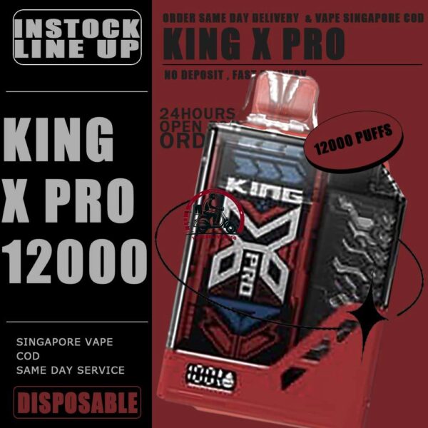 KING X PRO 12000 DISPOSABLE - VAPE DELIVERY SG SINGAPORE The King X Pro 12000 Disposable is a high-capacity vape device offering approximately 12,000 puffs. With a nicotine concentration of 50mg (5%), it features a child-lock safety mechanism and a booster button for enhanced vaping experiences. This King-X 12k Puffs rechargeable pod device comes with a rechargeable battery and a charging port, ensuring convenience and longevity in use. Offering a prolonged vaping experience, it’s designed for those seeking extended use without the hassle of frequent replacements. With the King X's wide selection of expertly made e-liquid alternatives, you may lose yourself in a world of flavour. Every flavour profile, from juicy fruits to rich sweets, has been carefully crafted. Specifition : Nicotine 50mg (5%) Approx. 12000 puffs Child-Lock Safety Booster Button Rechargeable Battery Charging Port: Type-C ⚠️KING X PRO 12000 DISPOSABLE FLAVOUR LINE UP⚠️ Fresh Watermelon Juice Guava Grape Lychee Berries Mix Mango Guava Watermelon Peanut Oreo Cookie Rootbeer Solero Ice Cream Strawberry Cheesecake Unicorn Milk Watermelon Candy Blackcurrant Honeydew Strawberry Mango Strawberry Watermelon Watermelon Mango Ice Coffee Hazelnut Peanut Butter Choco Peanut Corn Pancake Lemon Drop Sparkling Apple Punch Strawberry Pine Melon SG VAPE COD SAME DAY DELIVERY , CASH ON DELIVERY ONLY. TAKE BULK ORDER /MORE ORDER PLS CONTACT ME : VAPEDELIVERYSG VIEW OUR DAILY NEWS INFORMATION VAPE : TELEGRAM CHANNEL