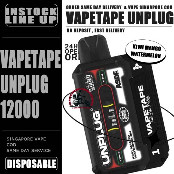 VAPETAPE UNPLUG 12000 DISPOSABLE STARTER KIT & CARTRIDGE POD - VAPE DELIVERY SG SINGAPORE The VAPETAPE UNPLUG 12000 DISPOSABLE in our Vape Singapore Shop Ready stock , Get it now with us and same day delivery ! The Vapetape Unplug 12K by ASDF , provides an excellent vaping experience with a 12,000 puffs capacity. For ease of use and diversity, this disposable system combines with a 5% nicotine context and type C charghing port. Its creative design prioritises portability and ease of use while offering a fulfilling vaping experience. Users looking for a longer lasting choice without the inconvenience of refills or recharges may enjoy a customisable and controlled vaping experience with this device’s features including adjustable airflow and a battery indicator. Specification: Puffs : 12000 puffs Volume : 21ML Flavour Charging : Rechargeable with Type C Coil : Mesh Coil Fully Charged Time : 25mins Nicotine Strength : 5% ⚠️VAPETAPE UNPLUG 12K STARTER KIT & CARTRIDGE POD FLAVOUR LINE UP⚠️ Apple Lychee Berries Yogurt Blackcurrant Berries Blackcurrant Bubblegum Blackcurrant Yogurt Butter Popcorn Carrot Milk Choco Mint Candy Double Grape Grape Aloe Grape Pear Guava Melon Hazelnut Coffee Honeydew Bubblegum Honeydew Slurpee Kiwi Mango Watermelon Mango Pineapple Mango Slurpee Orange Mango Guava Peach Strawberry Pineapple Apple Rybena Lychee Solero Tropical Strawberry Grapple Watermelon Bubblegum SG VAPE COD SAME DAY DELIVERY , CASH ON DELIVERY ONLY. TAKE BULK ORDER /MORE ORDER PLS CONTACT ME : VAPEDELIVERYSG VIEW OUR DAILY NEWS INFORMATION VAPE : TELEGRAM CHANNEL