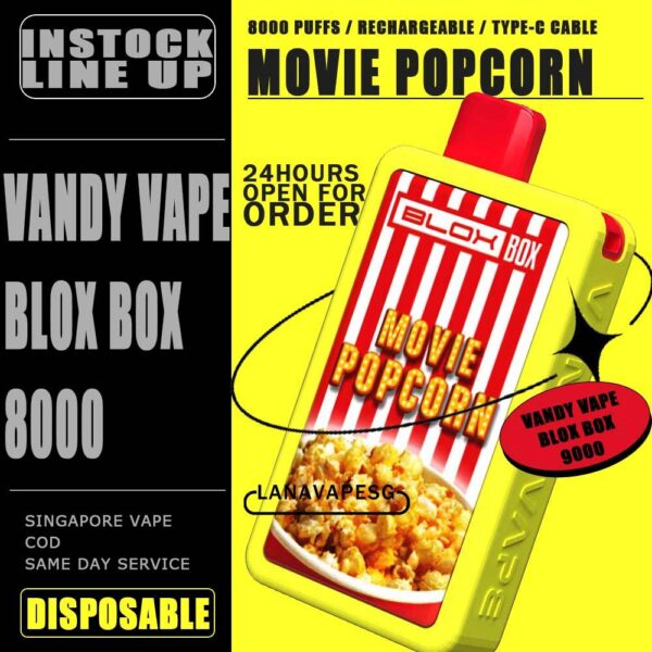 VANDY VAPE BLOX BOX 8000 / 8K DISPOSABLE The VANDY VAPE BLOX BOX 8000 / 8K DISPOSABLE in our Vape Singapore – LanaVapeSg Ready Stock on sale , Get it now with us and same day delivery . Specification : Approx.8000 Puffs Rechargeable Battery Charging Port: Type-C ⚠️VANDY VAPE BLOX BOX 8000 DISPOSABLE FLAVOUR⚠️ Chocolate Waffle Mango Ice Passion Fruit Syrup Bandung Solero Ice Cream Watermelon Ice Taro Ice Cream Movie Popcorn Peanut Butter Strawberry SG VAPE COD SAME DAY DELIVERY , CASH ON DELIVERY ONLY. ORDER BEFORE 5PM , SAME DAY NIGHT SLOT 7PM – 10PM RECEIVED PARCEL. TAKE BULK ORDER /MORE ORDER PLS CONTACT US : LANAVAPESG WHATSAPP VIEW OUR DAILY NEWS INFORMATION VAPE : LANAVAPESG CHANNEL