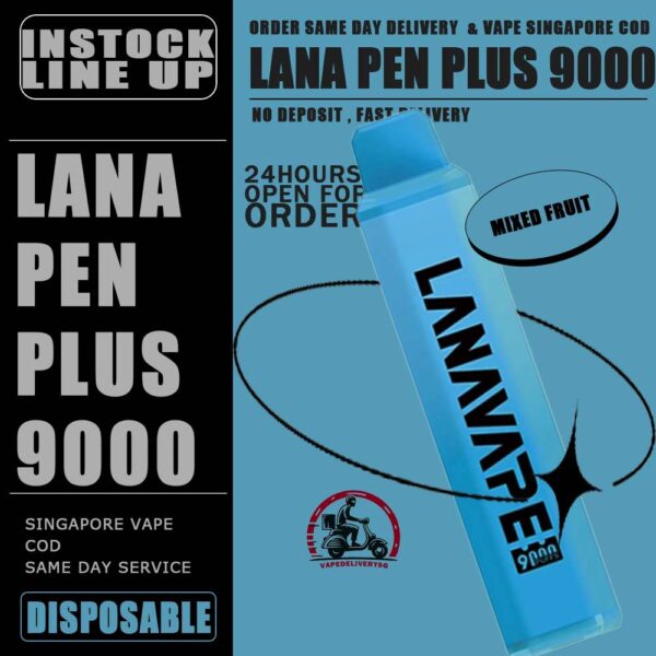 LANA PEN PLUS 9000 / 9K PUFFS DISPOSABLE - VAPE DELIVERY SG SINGAPORE The Lana Pen Plus 9000 Puffs disposable vape is cool design and it is rechargeable. It contains nicotine salt e-juice and vapes up to 9k puffs , There are many flavours for you to choose from. The Lana Pen Plus 9k rechargeable port at the bottom of the device guarantees you finish the last drop of the e-juice in the tank every time, it is welcome by many vapers due to the vaping taste and the appearance, the LED Flash will change color when vaping, looks cool too. Specifition : 9000 Puffs E-Liquid Capacity: 15ml Battery Capacity: 650mAh 3% Nicotine Rechargeable: USB Type-C charger LED Flashing Light ⚠️LANA PEN PLUS 9000 DISPOSABLE FLAVOUR LINE UP⚠️ Cantaloupe (Honeydew) Passion Fruit Grape Lychee Strawberry Milk Watermelon Apple Mixed Fruit Blue Raspberry Pomegranate Taro Ice Cream Frozen Bubblegum Frozen Strawberry Kiwi Frozen Lychee Frozen Grape Frozen Sea Salt Lemon Frozen Passion Fruit Frozen Super Mint Frozen Strawberry Watermelon Frozen Watermelon Frozen Tie Guan Yin Pomelo Blackcurrant Mint Mango Peach Kiwi Passion Guava Mint SG VAPE COD SAME DAY DELIVERY , CASH ON DELIVERY ONLY. TAKE BULK ORDER /MORE ORDER PLS CONTACT ME : VAPEDELIVERYSG VIEW OUR DAILY NEWS INFORMATION VAPE : TELEGRAM CHANNEL