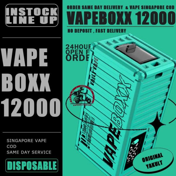 VAPEBOXX 12000 DISPOSABLE - VAPE DELIVERY SG SINGAPORE The VAPEBOXX 12000 Puffs disposable box from VAULT VAPE is an innovative addition to the vaping market, offering an impressive puff capacity of 12,000 hits with a 5% nicotine concentration. Overall, the VAPEBOXX 12000 Puffs disposable box appears to combine a high puff count with several user-friendly features, making it an appealing choice for vapers seeking convenience, performance, and customization options. Specifition : Smart Screen Display Hidden Foldable TIP Explosive Cloud Adjustable Airflow Convenient Landyard Compatible ⚠️VAPEBOXX 12000 DISPOSABLE FLAVOUR LIST⚠️ Hazelnut Coffee Honeydew Melon Gummy Bear Grape Yogurt Double Mango Solero Ice Cream Energy Bull Strawberry Ice Cream Grape Apple Mixed Fruits Sour Bubblegum Original Yakult Grape Sparkling Green Apple Sparkling Lychee Sparkling Blackcurrant Grape Watermelon Bubblegum Kiwi Strawberry Apple American Oat Energy Drink Freezy Grape Grapple Lychee Ice Mango Ice Mineral Water Pineapple Sparkling Cola Strawberry Ice Watermelon Ice SG VAPE COD SAME DAY DELIVERY , CASH ON DELIVERY ONLY. TAKE BULK ORDER /MORE ORDER PLS CONTACT ME : VAPEDELIVERYSG VIEW OUR DAILY NEWS INFORMATION VAPE : TELEGRAM CHANNEL