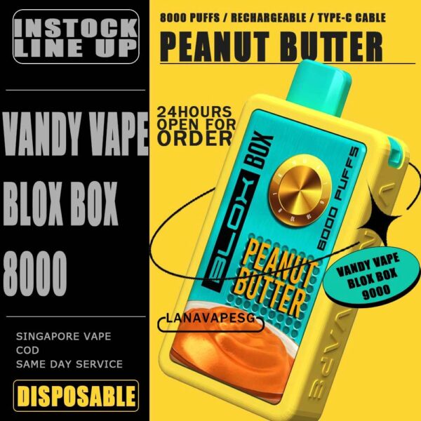 VANDY VAPE BLOX BOX 8000 / 8K DISPOSABLE The VANDY VAPE BLOX BOX 8000 / 8K DISPOSABLE in our Vape Singapore – LanaVapeSg Ready Stock on sale , Get it now with us and same day delivery . Specification : Approx.8000 Puffs Rechargeable Battery Charging Port: Type-C ⚠️VANDY VAPE BLOX BOX 8000 DISPOSABLE FLAVOUR⚠️ Chocolate Waffle Mango Ice Passion Fruit Syrup Bandung Solero Ice Cream Watermelon Ice Taro Ice Cream Movie Popcorn Peanut Butter Strawberry SG VAPE COD SAME DAY DELIVERY , CASH ON DELIVERY ONLY. ORDER BEFORE 5PM , SAME DAY NIGHT SLOT 7PM – 10PM RECEIVED PARCEL. TAKE BULK ORDER /MORE ORDER PLS CONTACT US : LANAVAPESG WHATSAPP VIEW OUR DAILY NEWS INFORMATION VAPE : LANAVAPESG CHANNEL