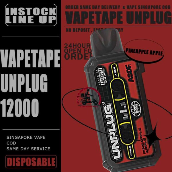 VAPETAPE UNPLUG 12000 DISPOSABLE STARTER KIT & CARTRIDGE POD - VAPE DELIVERY SG SINGAPORE The VAPETAPE UNPLUG 12000 DISPOSABLE in our Vape Singapore Shop Ready stock , Get it now with us and same day delivery ! The Vapetape Unplug 12K by ASDF , provides an excellent vaping experience with a 12,000 puffs capacity. For ease of use and diversity, this disposable system combines with a 5% nicotine context and type C charghing port. Its creative design prioritises portability and ease of use while offering a fulfilling vaping experience. Users looking for a longer lasting choice without the inconvenience of refills or recharges may enjoy a customisable and controlled vaping experience with this device’s features including adjustable airflow and a battery indicator. Specification: Puffs : 12000 puffs Volume : 21ML Flavour Charging : Rechargeable with Type C Coil : Mesh Coil Fully Charged Time : 25mins Nicotine Strength : 5% ⚠️VAPETAPE UNPLUG 12K STARTER KIT & CARTRIDGE POD FLAVOUR LINE UP⚠️ Apple Lychee Berries Yogurt Blackcurrant Berries Blackcurrant Bubblegum Blackcurrant Yogurt Butter Popcorn Carrot Milk Choco Mint Candy Double Grape Grape Aloe Grape Pear Guava Melon Hazelnut Coffee Honeydew Bubblegum Honeydew Slurpee Kiwi Mango Watermelon Mango Pineapple Mango Slurpee Orange Mango Guava Peach Strawberry Pineapple Apple Rybena Lychee Solero Tropical Strawberry Grapple Watermelon Bubblegum SG VAPE COD SAME DAY DELIVERY , CASH ON DELIVERY ONLY. TAKE BULK ORDER /MORE ORDER PLS CONTACT ME : VAPEDELIVERYSG VIEW OUR DAILY NEWS INFORMATION VAPE : TELEGRAM CHANNEL