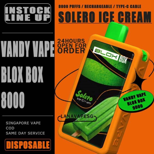 VANDY VAPE BLOX BOX 8000 / 8K DISPOSABLE The VANDY VAPE BLOX BOX 8000 / 8K DISPOSABLE in our Vape Singapore – LanaVapeSg Ready Stock on sale , Get it now with us and same day delivery . Specification : Approx.8000 Puffs Rechargeable Battery Charging Port: Type-C ⚠️VANDY VAPE BLOX BOX 8000 DISPOSABLE FLAVOUR⚠️ Chocolate Waffle Mango Ice Passion Fruit Syrup Bandung Solero Ice Cream Watermelon Ice Taro Ice Cream Movie Popcorn Peanut Butter Strawberry SG VAPE COD SAME DAY DELIVERY , CASH ON DELIVERY ONLY. ORDER BEFORE 5PM , SAME DAY NIGHT SLOT 7PM – 10PM RECEIVED PARCEL. TAKE BULK ORDER /MORE ORDER PLS CONTACT US : LANAVAPESG WHATSAPP VIEW OUR DAILY NEWS INFORMATION VAPE : LANAVAPESG CHANNEL