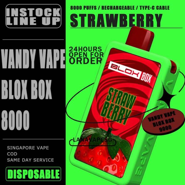 VANDY VAPE BLOX BOX 8000 / 8K DISPOSABLE The VANDY VAPE BLOX BOX 8000 / 8K DISPOSABLE in our Vape Singapore – LanaVapeSg Ready Stock on sale , Get it now with us and same day delivery . Specification : Approx.8000 Puffs Rechargeable Battery Charging Port: Type-C ⚠️VANDY VAPE BLOX BOX 8000 DISPOSABLE FLAVOUR⚠️ Chocolate Waffle Mango Ice Passion Fruit Syrup Bandung Solero Ice Cream Watermelon Ice Taro Ice Cream Movie Popcorn Peanut Butter Strawberry SG VAPE COD SAME DAY DELIVERY , CASH ON DELIVERY ONLY. ORDER BEFORE 5PM , SAME DAY NIGHT SLOT 7PM – 10PM RECEIVED PARCEL. TAKE BULK ORDER /MORE ORDER PLS CONTACT US : LANAVAPESG WHATSAPP VIEW OUR DAILY NEWS INFORMATION VAPE : LANAVAPESG CHANNEL