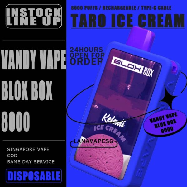 VANDY VAPE BLOX BOX 8000 / 8K DISPOSABLE The VANDY VAPE BLOX BOX 8000 / 8K DISPOSABLE in our Vape Singapore – LanaVapeSg Ready Stock on sale , Get it now with us and same day delivery . Specification : Approx.8000 Puffs Rechargeable Battery Charging Port: Type-C ⚠️VANDY VAPE BLOX BOX 8000 DISPOSABLE FLAVOUR⚠️ Chocolate Waffle Mango Ice Passion Fruit Syrup Bandung Solero Ice Cream Watermelon Ice Taro Ice Cream Movie Popcorn Peanut Butter Strawberry SG VAPE COD SAME DAY DELIVERY , CASH ON DELIVERY ONLY. ORDER BEFORE 5PM , SAME DAY NIGHT SLOT 7PM – 10PM RECEIVED PARCEL. TAKE BULK ORDER /MORE ORDER PLS CONTACT US : LANAVAPESG WHATSAPP VIEW OUR DAILY NEWS INFORMATION VAPE : LANAVAPESG CHANNEL