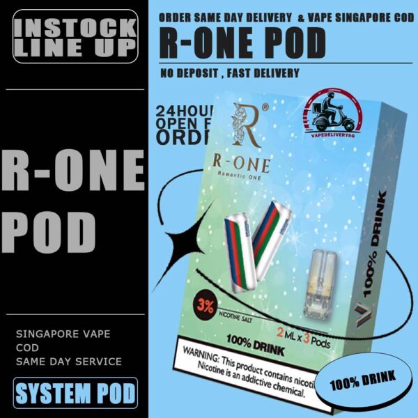 R-ONE POD - VAPE DELIVERY SG SINGAPORE R-One or Romantic One Pod , it all started from our founder’s spouse was a cigarette smoker. In order to help his spouse quit smoking, he created this brand, and name it after R-One or Romantic One Flavour, because everthing started just to help his ONLY ONE. Discover out signature Cool Mint Flavour, alongside popular options like Infinity Pod Watermelon Ice, Grape Ice , Bluberry , Energy Drink, Mango Ice, and Taro Ice Cream. For those craving extra sweetness, you can also enjoy Cola Ice or 100% Drink flavors. Specification : Capacity : 2ML Nicotine : 3% Package Included : 1 Pack of 3 Pods ⚠️R-ONE COMPATIBLE WITH DEVICE⚠️ RELX DEVICE SP2 | SP2 M SERIES | LEGEND DEVICE DARK RIDER 3 | DD CUBE ZEUZ DEVICE INSTAR DEVICE WUUZ DEVICE R-ONE DEVICE DD TOUCH DEVICE ⚠️R-ONE POD FLAVOUR LINE UP⚠️ 100% Drink Banana Ice Black Current Blueberry Ice Cola Ice Cool Mint Cuba Tobacco Energy Drink Grapes Ice Green Bean Ice Long Jing Tea Lychee Ice Mango Ice Melon Ice Mocha Coffee Old Popsicle Passion Fruit Ice Peach Ice Pineapple Ice Sour Apple – Apple Juices Ice Strawberry Ice Taro Ice Cream Watermelon Ice Yakult White Grape SG VAPE COD SAME DAY DELIVERY , CASH ON DELIVERY ONLY. TAKE BULK ORDER /MORE ORDER PLS CONTACT ME : VAPEDELIVERYSG VIEW OUR DAILY NEWS INFORMATION VAPE : TELEGRAM CHANNEL