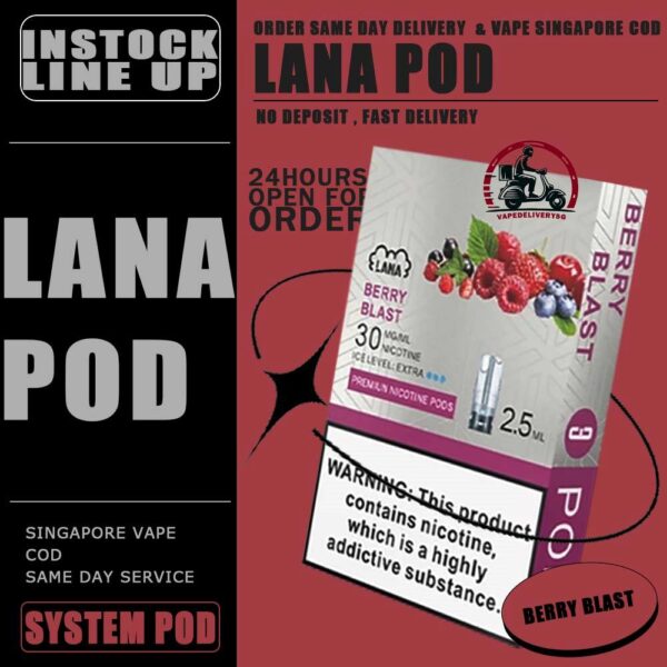 LANA POD - VAPE DELIVERY SG SINGAPORE Lana replacement pre-filled pod from Lanavape used for lana device, or some pod device which mouthpiece size as same as Lana pods.It's made of PCTG and ceramic coil and comes with leakproof design.  Besides, It filled with 2.5ml capacity nicotine salt with various fruity flavors, which meet your dairy needs. The transparent pod comes with random LED light color when you inhaling, bring you extra cooling vaping experience. One pod can smoke about 500 to 600 times. After smoking, you can directly discard and replace the next one. Specifications: Nicotine 3% Capacity 2.5ml per pod Package Included: 1 Pack of 3 pods ⚠️LANA POD COMPATIBLE DEVICE WITH⚠️ DARK RIDER 3S DEVICE DD CUBE DEVICE INSTAR DEVICE RELX CLASSIC DEVICE SP2 BLTIZ DEVICE SP2 LEGENG SERIES DEVICE SP2 M SERIES DEVICE WUUZ DEVICE ZEUZ DEVICE LANA DEVICE ⚠️ LANA POD FLAVOUR LINE UP⚠️ Apple Berry Blast Berry Grape Fruit Blueberry Coffee Coke Cranberry Grape Green Bean Guava Ice Tea Kiwi Lemon Lychee Iced Mango Mango Milkshake Mineral Oolong Tea Orange Passion Fruit Peach Peach Grape Banana Peppermint Pineapple Popsicle Red Wine Root Beer Skittles Strawberry Milkshake Strawberry Watermelon Taro Tie Guan Yin Watermelon Mango Passion Cantaloupe Jasmine Long Jing SG VAPE COD SAME DAY DELIVERY , CASH ON DELIVERY ONLY. TAKE BULK ORDER /MORE ORDER PLS CONTACT ME : VAPEDELIVERYSG VIEW OUR DAILY NEWS INFORMATION VAPE : TELEGRAM CHANNEL