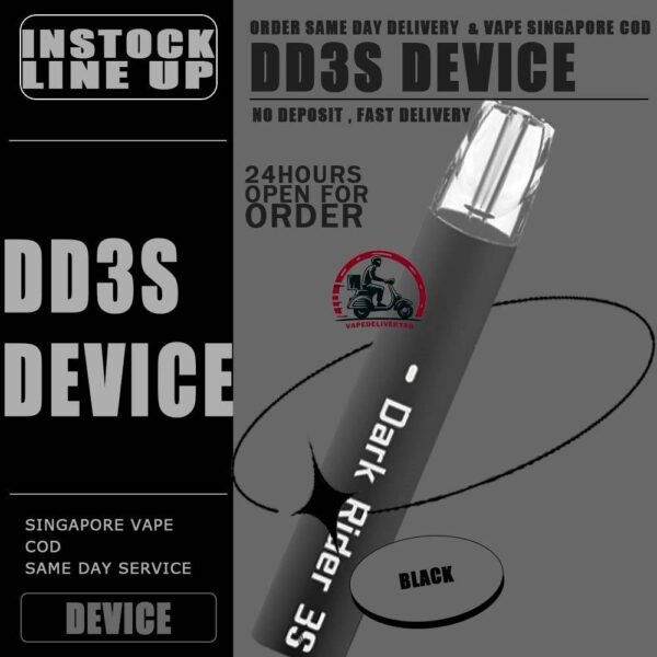 DD3S DEVICE  - VAPE DELIVERY SG SINGAPORE The DD3s Vape is a Adjustable Watagge VAPE , More funtionc for you enjoy it. DD3s Vape Package include 1 Device and 1 Type-c Cable. DARK RIDER 3 is the epitome of innovation, delivering the highest quality vaping experience. Available in four stunning colors, this vape device boasts a unique feature: flashing lights that illuminate with every inhale. However, DD3s have smart reminder when you have continuosly for 12 puff it will have a vibraton reminder. In conclusion, DD3s is a very excellent device with latest airflow adjustable technology, beautiful deisgn and good quality. Device Specification : Built-in Battery 450mAh Low Power 6.2w (350-420 puff) （Blue LED) High Power 10.2w (230-280 puff) (GREEN LED) Size: 101.1 x 20.6 x 12.1mm Resistance Range: 1.0Ω-1.2Ω Vibration Reminder Rechargeable Via Type C Cable Device Button Fuctions : Button Press & Hold For 3 Seconds To Switch Power Blue Light – Normal Power Green Light – Strong Power Red Light – Low Battery Press 3 Times Continousl:To Switch On/Off Light Blinking ⚠️DD3S DEVICE COMPATIBLE POD WITH⚠️ GENESIS POD J13 POD KIZZ POD LANA POD RELX CLASSIC POD R-ONE POD SP2 POD ZENO POD ZEUZ POD ⚠️DD3S DEVICE COLOR LINE UP⚠️ Ocean Myth Pearl White Unicorn Volcano Camo Black SG VAPE COD SAME DAY DELIVERY , CASH ON DELIVERY ONLY. TAKE BULK ORDER /MORE ORDER PLS CONTACT ME : VAPEDELIVERYSG VIEW OUR DAILY NEWS INFORMATION VAPE : TELEGRAM CHANNEL