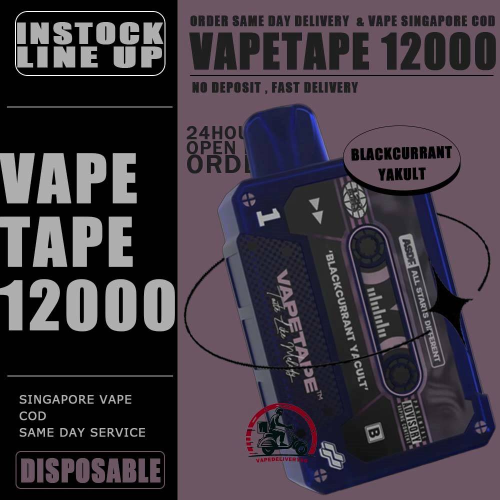 VAPETAPE 12000 / 12K DISPOSABLE - VAPE DELIVERY SG SINGAPORE The Vapetape 12000 Disposable Support to 12k Puffs , is upgraded device from 8000 puffs. This Product is From ASDF Company also , The Vape tape 12k improve the volume, battery capacity and come with 20 +Plus new flavours. Vape tape 12000 remains classic cassette design which is comfortably in the hand , and the mouthpiece that is shaped to enhance the vaping experience. Discover out signature Double Mango flavor, alongside popular options like Infinity Pod Honeydew Watermelon, Sour Bubblegum , Solero Lime , Watermelon Peach, Gummy Bear, and Strawberry Lemon Tart. For those craving extra sweetness, you can also enjoy Ice Lemon Tea or Red Slurpee flavors. Specification : Nicotine 50mg (5%) Approx. 12000 puffs Mesh Coil Rechargeable Battery Charging Port: Type-C ⚠️VAPETAPE 12000 FLAVOUR LINE UP⚠️ Double Mango Mango Grape Mango Lychee Strawberry Lychee Lychee Blackcurrant Grape Blackcurrant Honeydew Watermelon Pineapple Orange Kiwi Passion Fruit Guava Peach Mixed Berries Lemon Cola Blackcurrant Yakult Gummy Bear Solero Lime Sour Bubblegum Banana Custard Strawberry Lemon Tart Honeydew Blackcurrant Ice Lemon Tea Red Slurpee Grape Bubblegum Yakult Watermelon Peach Peach Lychee SG VAPE COD SAME DAY DELIVERY , CASH ON DELIVERY ONLY. TAKE BULK ORDER /MORE ORDER PLS CONTACT ME : VAPEDELIVERYSG VIEW OUR DAILY NEWS INFORMATION VAPE : TELEGRAM CHANNEL