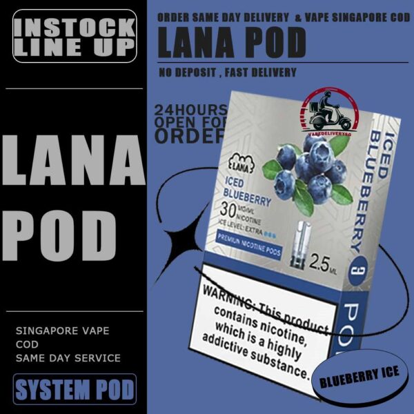 LANA POD - VAPE DELIVERY SG SINGAPORE Lana replacement pre-filled pod from Lanavape used for lana device, or some pod device which mouthpiece size as same as Lana pods.It's made of PCTG and ceramic coil and comes with leakproof design.  Besides, It filled with 2.5ml capacity nicotine salt with various fruity flavors, which meet your dairy needs. The transparent pod comes with random LED light color when you inhaling, bring you extra cooling vaping experience. One pod can smoke about 500 to 600 times. After smoking, you can directly discard and replace the next one. Specifications: Nicotine 3% Capacity 2.5ml per pod Package Included: 1 Pack of 3 pods ⚠️LANA POD COMPATIBLE DEVICE WITH⚠️ DARK RIDER 3S DEVICE DD CUBE DEVICE INSTAR DEVICE RELX CLASSIC DEVICE SP2 BLTIZ DEVICE SP2 LEGENG SERIES DEVICE SP2 M SERIES DEVICE WUUZ DEVICE ZEUZ DEVICE LANA DEVICE ⚠️ LANA POD FLAVOUR LINE UP⚠️ Apple Berry Blast Berry Grape Fruit Blueberry Coffee Coke Cranberry Grape Green Bean Guava Ice Tea Kiwi Lemon Lychee Iced Mango Mango Milkshake Mineral Oolong Tea Orange Passion Fruit Peach Peach Grape Banana Peppermint Pineapple Popsicle Red Wine Root Beer Skittles Strawberry Milkshake Strawberry Watermelon Taro Tie Guan Yin Watermelon Mango Passion Cantaloupe Jasmine Long Jing SG VAPE COD SAME DAY DELIVERY , CASH ON DELIVERY ONLY. TAKE BULK ORDER /MORE ORDER PLS CONTACT ME : VAPEDELIVERYSG VIEW OUR DAILY NEWS INFORMATION VAPE : TELEGRAM CHANNEL