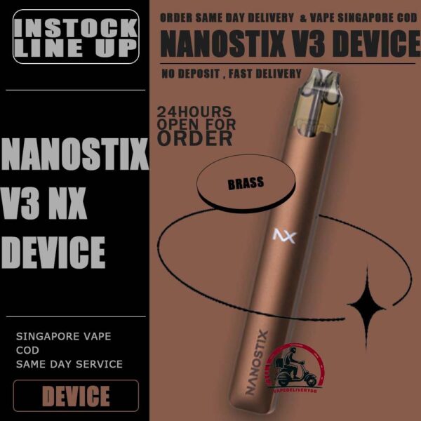 NANOSTIX NX V3 DEVICE - VAPE DELIVERY SG SINGAPORE NANOSTIX NX V3 DEVICE A revolutionary closed pod system device featuring load and go NanoPOD (V1), minus the harmful tar and chemicals of cigarettes’ that offers a healthier, more economical alternative to smoking. The device is lightweight and made of stainless steel casing. Designed without the mess of refill tanks. Simply insert the NanoPOD juice cartridge into the device and you’re ready to vape right away. NanoSTIX device is powered with LED power indicator, micro USB with 0.35V – 2.25V. ⚠️NANOSTIX NX V3 DEVICE AVAILABLE COLOR LINE UP⚠️ Army Tuxedo Denim Titanium Brass Petra *NANOSTIX V3 DEVICE ONLY COMPATIBLE WITH NANOSTIX V2 POD* SG VAPE COD SAME DAY DELIVERY , CASH ON DELIVERY ONLY. TAKE BULK ORDER /MORE ORDER PLS CONTACT ME : VAPEDELIVERYSG VIEW OUR DAILY NEWS INFORMATION VAPE : TELEGRAM CHANNEL