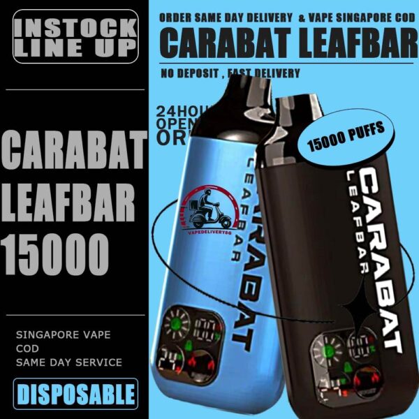 CARABAT LEAFBAR 15000 DISPOSABLE - VAPE DELIVERY SG SINGAPORE The CARABAT LEAFBAR 15000 DISPOSABLE VAPE Ready stock in singapore store sg online shop line up. The CARABAT LEAFBAR 15k is starter kit & prefilled cartridge pod system design,  This kit is lasted production from CARABAT VAPE company, available 10 +plus flavour for singapore vaper choose!try it now! The new carabat leafbar 15000 puffs is ready stock in Singapore. The device is comes with starter kit and pod version. Battery device and flavor pod is included in starter kit package, the pod package only comes with pod. If you looking for big capacity vape device, the carabat leafbar is your first choice because it can support up to 15000 puffs per device! STARTER KIT Package Include : X1 Carabat Device X1 Prefilled Pod 15k Puffs CARTRIDGE Package Include : X1 Prefilled Pod 15k Puffs Specifications: Nicotine 5 % Approx. 15000 Puffs Safety Child Lock Dual Mesh Coil Adjustable Airflow Rechargeable Battery (Type C Port) ⚠️CARABAT LEAFBAR 15000 STARTER KIT & POD FLAVOUR LINE UP⚠️ Watermelon Tobacco Vanilla Double Guava Blackcurrant Lychee Rootbeer Vanilla Milkshake Blackcurrant Lychee Melon Mango Mango Shak Honeydew Energy Drink Pineapple Berry Citrus Watermelon Splash Popcorn Caramel Grape Gum Gold Mango Ice Fresh Watermelon Ice Gummy Gum Ice Grape Ice SG VAPE COD SAME DAY DELIVERY , CASH ON DELIVERY ONLY. TAKE BULK ORDER /MORE ORDER PLS CONTACT ME : VAPEDELIVERYSG VIEW OUR DAILY NEWS INFORMATION VAPE : TELEGRAM CHANNEL