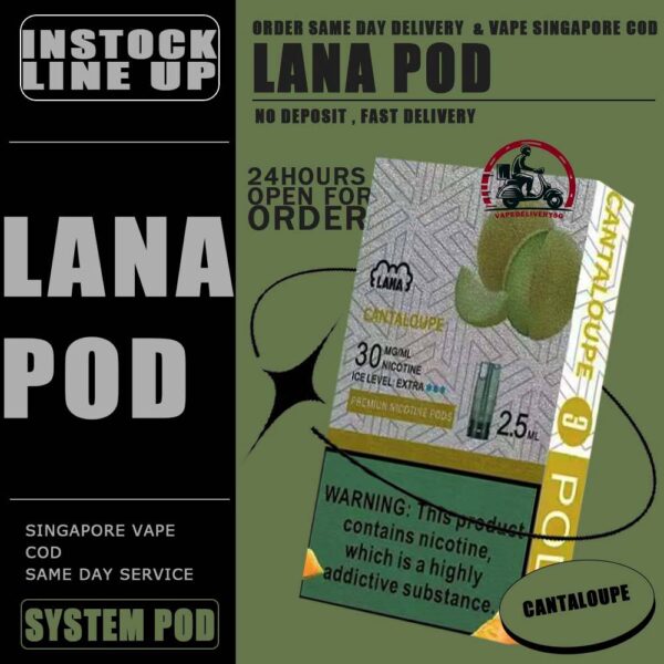 LANA POD - VAPE DELIVERY SG SINGAPORE Lana replacement pre-filled pod from Lanavape used for lana device, or some pod device which mouthpiece size as same as Lana pods.It's made of PCTG and ceramic coil and comes with leakproof design.  Besides, It filled with 2.5ml capacity nicotine salt with various fruity flavors, which meet your dairy needs. The transparent pod comes with random LED light color when you inhaling, bring you extra cooling vaping experience. One pod can smoke about 500 to 600 times. After smoking, you can directly discard and replace the next one. Specifications: Nicotine 3% Capacity 2.5ml per pod Package Included: 1 Pack of 3 pods ⚠️LANA POD COMPATIBLE DEVICE WITH⚠️ DARK RIDER 3S DEVICE DD CUBE DEVICE INSTAR DEVICE RELX CLASSIC DEVICE SP2 BLTIZ DEVICE SP2 LEGENG SERIES DEVICE SP2 M SERIES DEVICE WUUZ DEVICE ZEUZ DEVICE LANA DEVICE ⚠️ LANA POD FLAVOUR LINE UP⚠️ Apple Berry Blast Berry Grape Fruit Blueberry Coffee Coke Cranberry Grape Green Bean Guava Ice Tea Kiwi Lemon Lychee Iced Mango Mango Milkshake Mineral Oolong Tea Orange Passion Fruit Peach Peach Grape Banana Peppermint Pineapple Popsicle Red Wine Root Beer Skittles Strawberry Milkshake Strawberry Watermelon Taro Tie Guan Yin Watermelon Mango Passion Cantaloupe Jasmine Long Jing SG VAPE COD SAME DAY DELIVERY , CASH ON DELIVERY ONLY. TAKE BULK ORDER /MORE ORDER PLS CONTACT ME : VAPEDELIVERYSG VIEW OUR DAILY NEWS INFORMATION VAPE : TELEGRAM CHANNEL