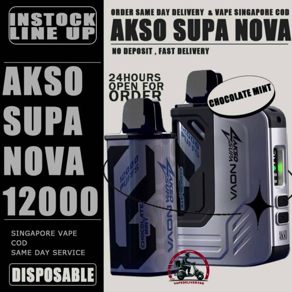 AKSO SUPA NOVA 12000 DISPOSABLE ( STARTER KIT & CARTRIDGE POD ) - VAPE DELIVERY SG SINGAPORE The AKSO SUPA NOVA 12000 puffs disposable vape is Starter Kit & Prefilled Pod design ,ready stock in our sg singapore store online shop for same day delivery. Introducing the AKSO Supa Nova 12k closed pod disposable vape, crafted for flexibility and ease of use. It features adjustable wattage ranging from 10W to 20W, allowing users to customize their vaping experience. Safety is paramount with a child lock and a rechargeable battery equipped with anti-overcharge and auto cut-off systems. Monitoring your vape is simple with liquid and battery indicators, ensuring you're always informed. Adjust the airflow to your liking and enjoy up to 12,000 puffs per cartridge. Plus, it's compatible with cartridges from the Akso Supa Pro series, offering compatibility and versatility for vapers. SAFETY : Designed with user safety and convenience in mind. It features a child lock mechanism where activation and deactivation require pressing any button for 3 seconds, preventing accidental operation. The rechargeable battery includes anti-overcharge protection and an auto cut-off system, ensuring prolonged battery lifespan and safe charging practices. CARTRIDGE SYSTEM POD : Offering an impressive 12k puff capacity per cartridge. It is compatible with cartridges from the Akso Supa Pro series, providing versatility and convenience. With over 40 flavors to choose from, users can explore a wide range of options to suit their preferences and tastes. Specifications : Puff: 12000 Puffs Nicotine Strength: 5% Adjustable wattage : 10W to 20W Liquid and battery indicator Charging Port: 650 mAh Rechargeable Type-C ⚠️AKSO SUPA NOVA 12000 STARTER KIT & CARTRIDGE FLAVOUR LINE UP⚠️ Strawberry Banana Custard Honeydew Chocolate Mint Butter Mint Candy Strawberry Mango Strawberry Yam Cheese Blackcurrant Oat Crunch Mango Sirap Bandung Vanilla Tobacco Passion Soursop Mango Mango Passion Grape Apple Custard Cranberry Grape Milk Caramel Watermelon Gummy Icy Watermelon Gum Icy Lemon Cola Icy Grape Apple Icy Watermelon Strawberry Icy Honey Melon Icy Energy Drink SG VAPE COD SAME DAY DELIVERY , CASH ON DELIVERY ONLY. TAKE BULK ORDER /MORE ORDER PLS CONTACT ME : VAPEDELIVERYSG VIEW OUR DAILY NEWS INFORMATION VAPE : TELEGRAM CHANNEL