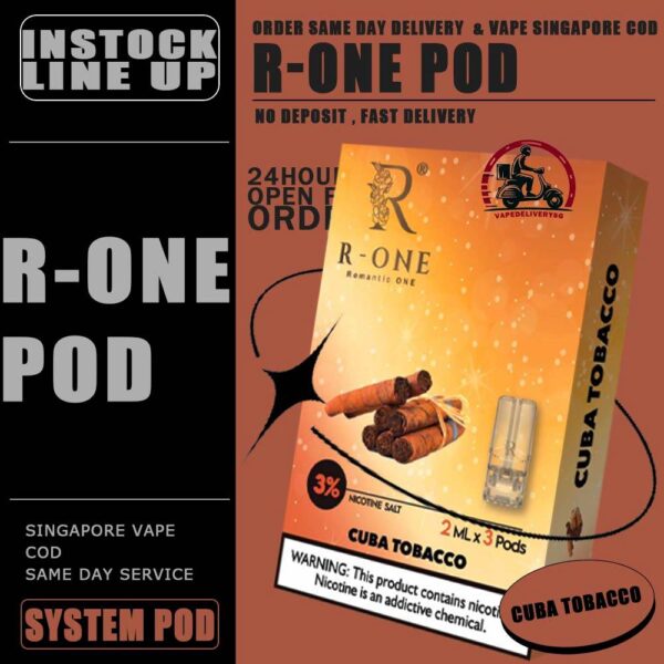 R-ONE POD - VAPE DELIVERY SG SINGAPORE R-One or Romantic One Pod , it all started from our founder’s spouse was a cigarette smoker. In order to help his spouse quit smoking, he created this brand, and name it after R-One or Romantic One Flavour, because everthing started just to help his ONLY ONE. Discover out signature Cool Mint Flavour, alongside popular options like Infinity Pod Watermelon Ice, Grape Ice , Bluberry , Energy Drink, Mango Ice, and Taro Ice Cream. For those craving extra sweetness, you can also enjoy Cola Ice or 100% Drink flavors. Specification : Capacity : 2ML Nicotine : 3% Package Included : 1 Pack of 3 Pods ⚠️R-ONE COMPATIBLE WITH DEVICE⚠️ RELX DEVICE SP2 | SP2 M SERIES | LEGEND DEVICE DARK RIDER 3 | DD CUBE ZEUZ DEVICE INSTAR DEVICE WUUZ DEVICE R-ONE DEVICE DD TOUCH DEVICE ⚠️R-ONE POD FLAVOUR LINE UP⚠️ 100% Drink Banana Ice Black Current Blueberry Ice Cola Ice Cool Mint Cuba Tobacco Energy Drink Grapes Ice Green Bean Ice Long Jing Tea Lychee Ice Mango Ice Melon Ice Mocha Coffee Old Popsicle Passion Fruit Ice Peach Ice Pineapple Ice Sour Apple – Apple Juices Ice Strawberry Ice Taro Ice Cream Watermelon Ice Yakult White Grape SG VAPE COD SAME DAY DELIVERY , CASH ON DELIVERY ONLY. TAKE BULK ORDER /MORE ORDER PLS CONTACT ME : VAPEDELIVERYSG VIEW OUR DAILY NEWS INFORMATION VAPE : TELEGRAM CHANNEL