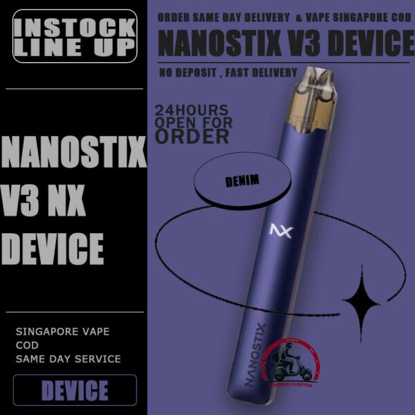 NANOSTIX NX V3 DEVICE - VAPE DELIVERY SG SINGAPORE NANOSTIX NX V3 DEVICE A revolutionary closed pod system device featuring load and go NanoPOD (V1), minus the harmful tar and chemicals of cigarettes’ that offers a healthier, more economical alternative to smoking. The device is lightweight and made of stainless steel casing. Designed without the mess of refill tanks. Simply insert the NanoPOD juice cartridge into the device and you’re ready to vape right away. NanoSTIX device is powered with LED power indicator, micro USB with 0.35V – 2.25V. ⚠️NANOSTIX NX V3 DEVICE AVAILABLE COLOR LINE UP⚠️ Army Tuxedo Denim Titanium Brass Petra *NANOSTIX V3 DEVICE ONLY COMPATIBLE WITH NANOSTIX V2 POD* SG VAPE COD SAME DAY DELIVERY , CASH ON DELIVERY ONLY. TAKE BULK ORDER /MORE ORDER PLS CONTACT ME : VAPEDELIVERYSG VIEW OUR DAILY NEWS INFORMATION VAPE : TELEGRAM CHANNEL