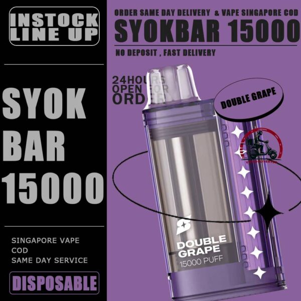 SYOK BAR 15000 ( 15K ) Puffs DISPOSABLE - VAPE DELIVERY SG SINGAPORE The SYOK Bar 15000 vape also as SYOKBAR 15k puffs , this vape kit for you can enjoy one full day , Vape Ready stock at Singapore sg shop on sale for same day delivery. Syokbar 15000 puffs ready stock in Singapore. Syokbar offer 10 fruity flavor options to user. The device has an indicator to show battery and ejuice level. With transparent cover fashion design, syok bar is loved by Singaporean. Try syokbar now at VAPE DELIVERY SG , this device will make you 'syok syok'! Shop now. So fresh so boost with the new visible tank technology : See through flavor easier be prepared. Better taste & longer lasting. 8 min charge 1 day use powerful battery. Specification: Puffs: 15000 Puffs Nicotine Strength: 5% Volume: 25ML Flavour Charging: Recharging with Type C Coil: Mesh Coil Fully Charged Time: 25mins ⚠️SYOK BAR 15K FLAVOUR LINE UP⚠️ Pink Guava Double Grape Double Mango Lemon Sprite Sour Bubblegum Strawberry Honeydew Mango Peach Watermelon Strawberry Grapple Watermelon Slurpee Mixed Fruit Slurpee Sea Salt Lemon Lybena Lychee Double Strawberry Sunkiss Orange Apple Orange Strawberry SG VAPE COD SAME DAY DELIVERY , CASH ON DELIVERY ONLY. TAKE BULK ORDER /MORE ORDER PLS CONTACT ME : VAPEDELIVERYSG VIEW OUR DAILY NEWS INFORMATION VAPE : TELEGRAM CHANNEL