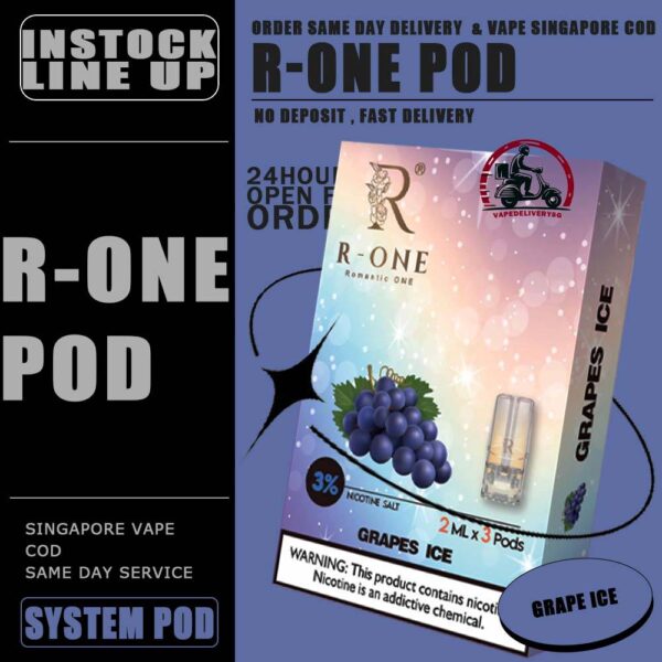 R-ONE POD - VAPE DELIVERY SG SINGAPORE R-One or Romantic One Pod , it all started from our founder’s spouse was a cigarette smoker. In order to help his spouse quit smoking, he created this brand, and name it after R-One or Romantic One Flavour, because everthing started just to help his ONLY ONE. Discover out signature Cool Mint Flavour, alongside popular options like Infinity Pod Watermelon Ice, Grape Ice , Bluberry , Energy Drink, Mango Ice, and Taro Ice Cream. For those craving extra sweetness, you can also enjoy Cola Ice or 100% Drink flavors. Specification : Capacity : 2ML Nicotine : 3% Package Included : 1 Pack of 3 Pods ⚠️R-ONE COMPATIBLE WITH DEVICE⚠️ RELX DEVICE SP2 | SP2 M SERIES | LEGEND DEVICE DARK RIDER 3 | DD CUBE ZEUZ DEVICE INSTAR DEVICE WUUZ DEVICE R-ONE DEVICE DD TOUCH DEVICE ⚠️R-ONE POD FLAVOUR LINE UP⚠️ 100% Drink Banana Ice Black Current Blueberry Ice Cola Ice Cool Mint Cuba Tobacco Energy Drink Grapes Ice Green Bean Ice Long Jing Tea Lychee Ice Mango Ice Melon Ice Mocha Coffee Old Popsicle Passion Fruit Ice Peach Ice Pineapple Ice Sour Apple – Apple Juices Ice Strawberry Ice Taro Ice Cream Watermelon Ice Yakult White Grape SG VAPE COD SAME DAY DELIVERY , CASH ON DELIVERY ONLY. TAKE BULK ORDER /MORE ORDER PLS CONTACT ME : VAPEDELIVERYSG VIEW OUR DAILY NEWS INFORMATION VAPE : TELEGRAM CHANNEL