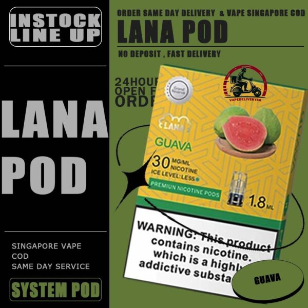 LANA POD - VAPE DELIVERY SG SINGAPORE Lana replacement pre-filled pod from Lanavape used for lana device, or some pod device which mouthpiece size as same as Lana pods.It's made of PCTG and ceramic coil and comes with leakproof design.  Besides, It filled with 2.5ml capacity nicotine salt with various fruity flavors, which meet your dairy needs. The transparent pod comes with random LED light color when you inhaling, bring you extra cooling vaping experience. One pod can smoke about 500 to 600 times. After smoking, you can directly discard and replace the next one. Specifications: Nicotine 3% Capacity 2.5ml per pod Package Included: 1 Pack of 3 pods ⚠️LANA POD COMPATIBLE DEVICE WITH⚠️ DARK RIDER 3S DEVICE DD CUBE DEVICE INSTAR DEVICE RELX CLASSIC DEVICE SP2 BLTIZ DEVICE SP2 LEGENG SERIES DEVICE SP2 M SERIES DEVICE WUUZ DEVICE ZEUZ DEVICE LANA DEVICE ⚠️ LANA POD FLAVOUR LINE UP⚠️ Apple Berry Blast Berry Grape Fruit Blueberry Coffee Coke Cranberry Grape Green Bean Guava Ice Tea Kiwi Lemon Lychee Iced Mango Mango Milkshake Mineral Oolong Tea Orange Passion Fruit Peach Peach Grape Banana Peppermint Pineapple Popsicle Red Wine Root Beer Skittles Strawberry Milkshake Strawberry Watermelon Taro Tie Guan Yin Watermelon Mango Passion Cantaloupe Jasmine Long Jing SG VAPE COD SAME DAY DELIVERY , CASH ON DELIVERY ONLY. TAKE BULK ORDER /MORE ORDER PLS CONTACT ME : VAPEDELIVERYSG VIEW OUR DAILY NEWS INFORMATION VAPE : TELEGRAM CHANNEL