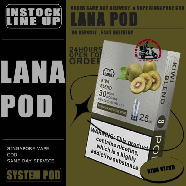 LANA POD - VAPE DELIVERY SG SINGAPORE Lana replacement pre-filled pod from Lanavape used for lana device, or some pod device which mouthpiece size as same as Lana pods.It's made of PCTG and ceramic coil and comes with leakproof design.  Besides, It filled with 2.5ml capacity nicotine salt with various fruity flavors, which meet your dairy needs. The transparent pod comes with random LED light color when you inhaling, bring you extra cooling vaping experience. One pod can smoke about 500 to 600 times. After smoking, you can directly discard and replace the next one. Specifications: Nicotine 3% Capacity 2.5ml per pod Package Included: 1 Pack of 3 pods ⚠️LANA POD COMPATIBLE DEVICE WITH⚠️ DARK RIDER 3S DEVICE DD CUBE DEVICE INSTAR DEVICE RELX CLASSIC DEVICE SP2 BLTIZ DEVICE SP2 LEGENG SERIES DEVICE SP2 M SERIES DEVICE WUUZ DEVICE ZEUZ DEVICE LANA DEVICE ⚠️ LANA POD FLAVOUR LINE UP⚠️ Apple Berry Blast Berry Grape Fruit Blueberry Coffee Coke Cranberry Grape Green Bean Guava Ice Tea Kiwi Lemon Lychee Iced Mango Mango Milkshake Mineral Oolong Tea Orange Passion Fruit Peach Peach Grape Banana Peppermint Pineapple Popsicle Red Wine Root Beer Skittles Strawberry Milkshake Strawberry Watermelon Taro Tie Guan Yin Watermelon Mango Passion Cantaloupe Jasmine Long Jing SG VAPE COD SAME DAY DELIVERY , CASH ON DELIVERY ONLY. TAKE BULK ORDER /MORE ORDER PLS CONTACT ME : VAPEDELIVERYSG VIEW OUR DAILY NEWS INFORMATION VAPE : TELEGRAM CHANNEL