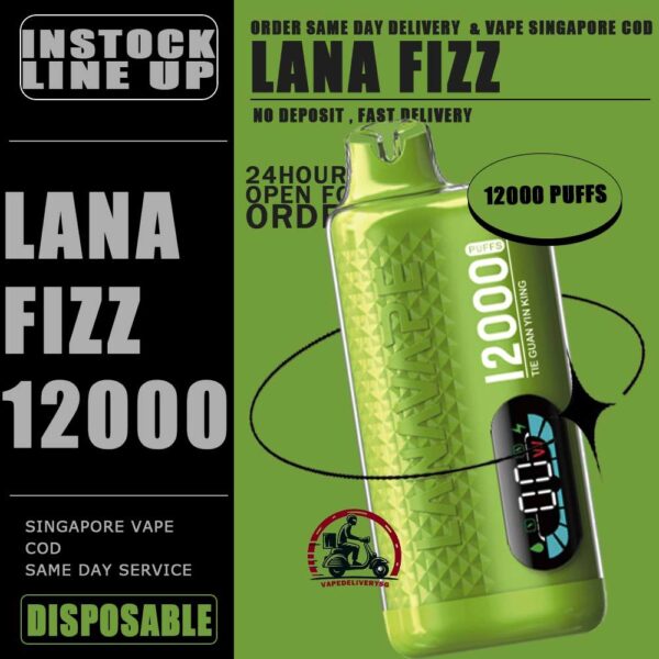 LANA FIZZ 12000 DISPOSABLE - VAPE DELIVERY SG SINGAPORE The Lana Fizz 12000 puffs disposable vape ready stock in our sg singapore store online shop for same day delivery. This new vape is Big & Luxe puffs : Endless Pleasure. Lana Fizz 12k puffs support 3 Presses to control over your vaping journey adjustable power. From 13w to 16w, find your sweet spot and enjoy the perfect hie every time! Armed with a 550mAh and rapid-charging USB-C technology, Just grab and go for your parties! The vape design Quiet Luxury! Crafted with a timeless color palettle and adorned, with diamond patterns, LANA FIZZ features a crystal-clear, Plastic surface that exudes elegance and style. Start your day with a burst of Colombian coffee flavour, Then savor the refreshing layers of our multilayered. Blends to keep you feeling fresh throughout the day with LANA FIZZ 12K PUFFS! Specifications : Puff: 12000 Puffs Nicotine Strength: 30mg / 3% E-Liquid: 20ML Battery Capacity: 550mAh Charging Port: Rechargeable Type-C ⚠️LANA FIZZ 12000 FLAVOUR LINE UP⚠️ Tie Guan Yin Sea Salt Lemon Peach Oolong Tea Sprite Lemon Tea Guava Passion Jasmine Green Tea Chrysanthemum Tea Watermelon Ice Green Grape Ice Cold Lychee Iced Cola Solero Lime Xtra Mint Freeze Sour Bubblegum Ice Blast Tbc SG VAPE COD SAME DAY DELIVERY , CASH ON DELIVERY ONLY. TAKE BULK ORDER /MORE ORDER PLS CONTACT ME : VAPEDELIVERYSG VIEW OUR DAILY NEWS INFORMATION VAPE : TELEGRAM CHANNEL