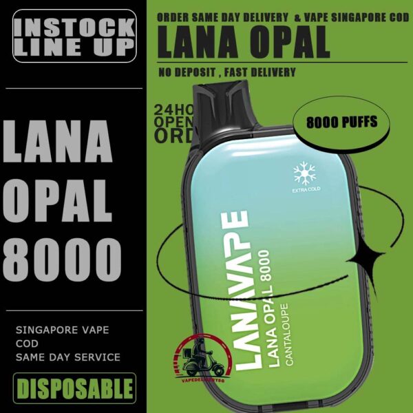 LANA OPAL 8000 DISPOSABLE - VAPE DELIVERY SG SINGAPORE The Lana Opal 8000 puffs disposable ready stock in Singapore sg vape cod ,The Vape with a chic pebble-like display, the device not only nails the aesthetics but also offers a comforting grip. Style and texture, we've got you covered. Lana Opal 8k is a good mesh coils are the secret sauce to intense, unforgettable taste. Take your ticket to the taste revolution! The prominent LED screen keeps you in the know at a glance. Take charge if your vaping experience by staying informed and in control of every puff. Explore a world LANA OPAL 8K of 17 beautiful blended options. Why settle for one flavor when you can savor them all? Specification : Nicotine Strength: 3%-5% E-Liquid Capacity: 14ML Resistance: 1.2ohm Battery Capacity: 650mAh Charging Port: Type-C Rechargeable ⚠️LANA OPAL 8000 FLAVOUR LINE UP⚠️ Cantaloupe Chrysanthemum Tea Double Mango Grape Bubblegum Grape Honey Magic Cola Passion Fruit Peach Oolong Rootbeer Sea Salt Lemon Solero Lime Strawberry Watermelon Supreme Sprite Tie Guan Yin Watermelon Lychee Wonder Taro Yogurt Blackcurrant SG VAPE COD SAME DAY DELIVERY , CASH ON DELIVERY ONLY. TAKE BULK ORDER /MORE ORDER PLS CONTACT ME : VAPEDELIVERYSG VIEW OUR DAILY NEWS INFORMATION VAPE : TELEGRAM CHANNEL