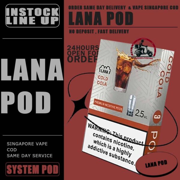 LANA POD - VAPE DELIVERY SG SINGAPORE Lana replacement pre-filled pod from Lanavape used for lana device, or some pod device which mouthpiece size as same as Lana pods.It's made of PCTG and ceramic coil and comes with leakproof design.  Besides, It filled with 2.5ml capacity nicotine salt with various fruity flavors, which meet your dairy needs. The transparent pod comes with random LED light color when you inhaling, bring you extra cooling vaping experience. One pod can smoke about 500 to 600 times. After smoking, you can directly discard and replace the next one. Specifications: Nicotine 3% Capacity 2.5ml per pod Package Included: 1 Pack of 3 pods ⚠️LANA POD COMPATIBLE DEVICE WITH⚠️ DARK RIDER 3S DEVICE DD CUBE DEVICE INSTAR DEVICE RELX CLASSIC DEVICE SP2 BLTIZ DEVICE SP2 LEGENG SERIES DEVICE SP2 M SERIES DEVICE WUUZ DEVICE ZEUZ DEVICE LANA DEVICE ⚠️ LANA POD FLAVOUR LINE UP⚠️ Apple Berry Blast Berry Grape Fruit Blueberry Coffee Coke Cranberry Grape Green Bean Guava Ice Tea Kiwi Lemon Lychee Iced Mango Mango Milkshake Mineral Oolong Tea Orange Passion Fruit Peach Peach Grape Banana Peppermint Pineapple Popsicle Red Wine Root Beer Skittles Strawberry Milkshake Strawberry Watermelon Taro Tie Guan Yin Watermelon Mango Passion Cantaloupe Jasmine Long Jing SG VAPE COD SAME DAY DELIVERY , CASH ON DELIVERY ONLY. TAKE BULK ORDER /MORE ORDER PLS CONTACT ME : VAPEDELIVERYSG VIEW OUR DAILY NEWS INFORMATION VAPE : TELEGRAM CHANNEL